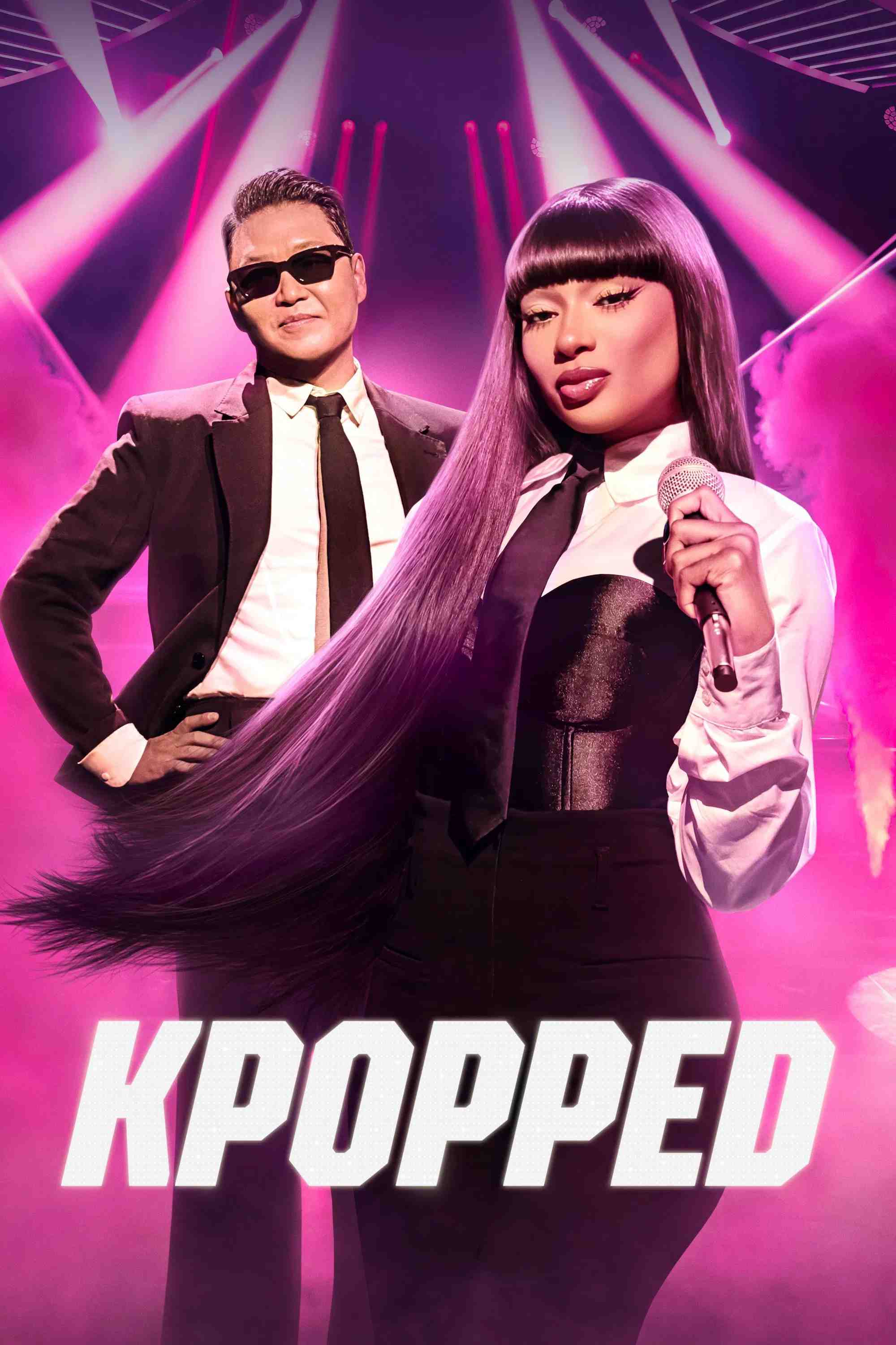 Poster chính thức của phim Truyền Hình Thực Tế "Sàn Đấu Phong Cách K-Pop - KPOPPED" (KPOPPED - 2025), với sự tham gia của diễn viên Soojeong Son và PSY.