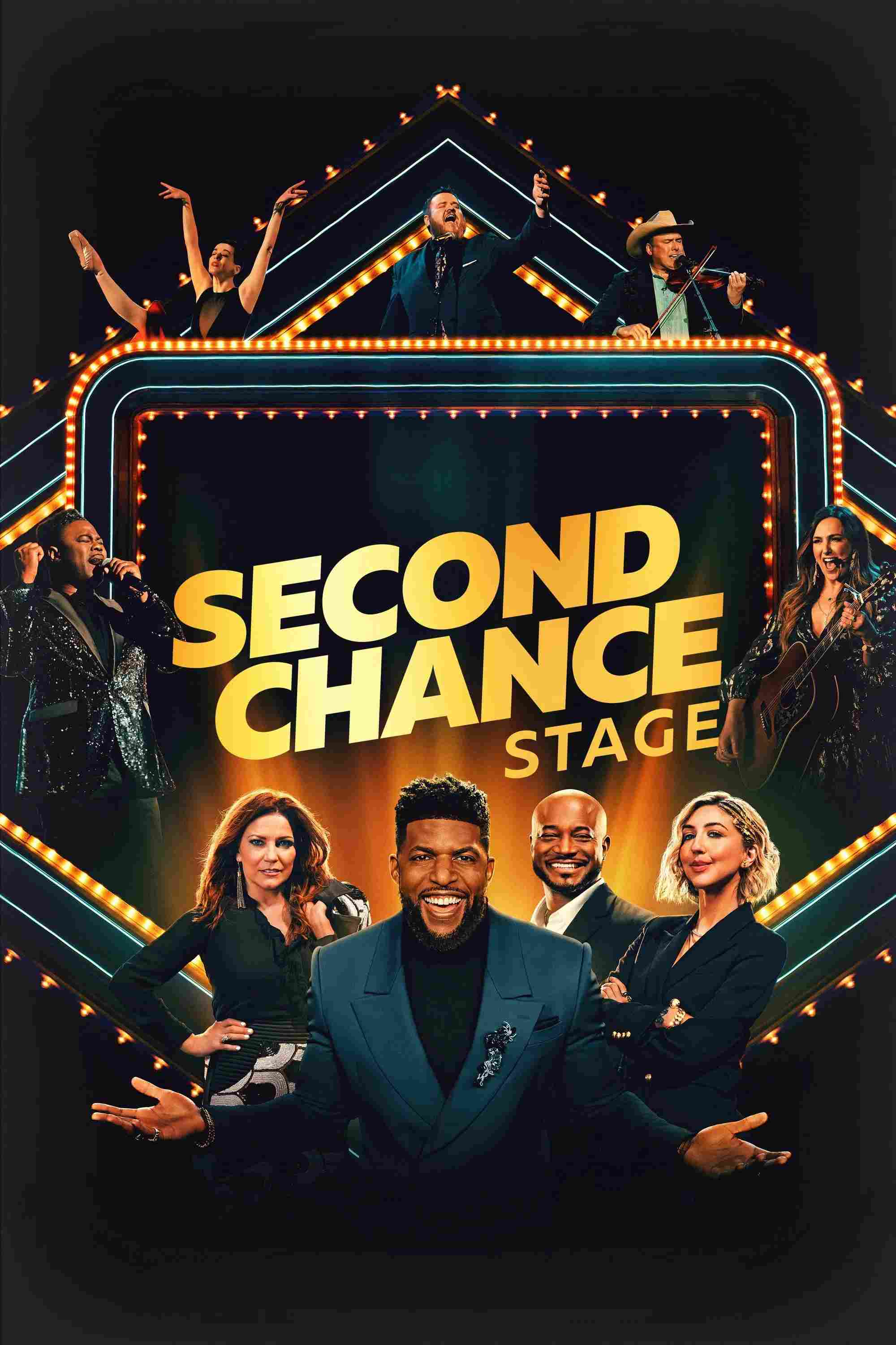Poster chính thức của phim Truyền Hình Thực Tế "Sân Khấu Cơ Hội Thứ Hai" (Second Chance Stage - 2024), với sự tham gia của diễn viên Emmanuel Acho và Martina McBride.