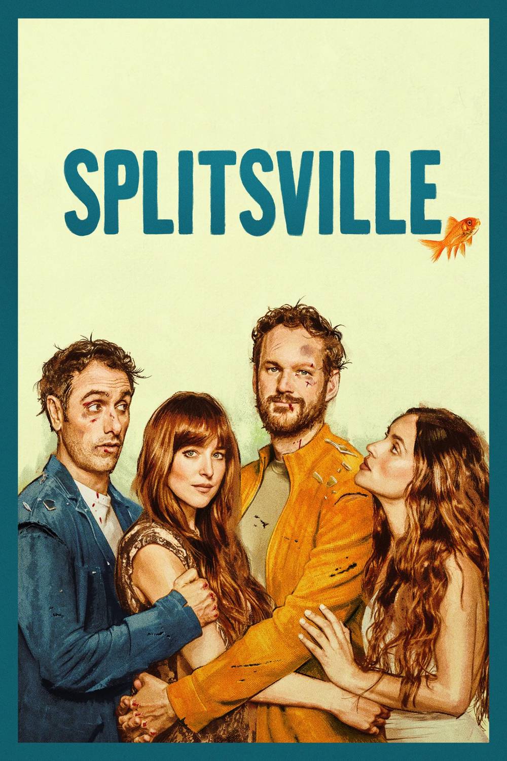Poster chính thức của phim Phim Hài "Sắp Toang" (Splitsville - 2025), với sự tham gia của diễn viên Dakota Johnson và Adria Arjona.