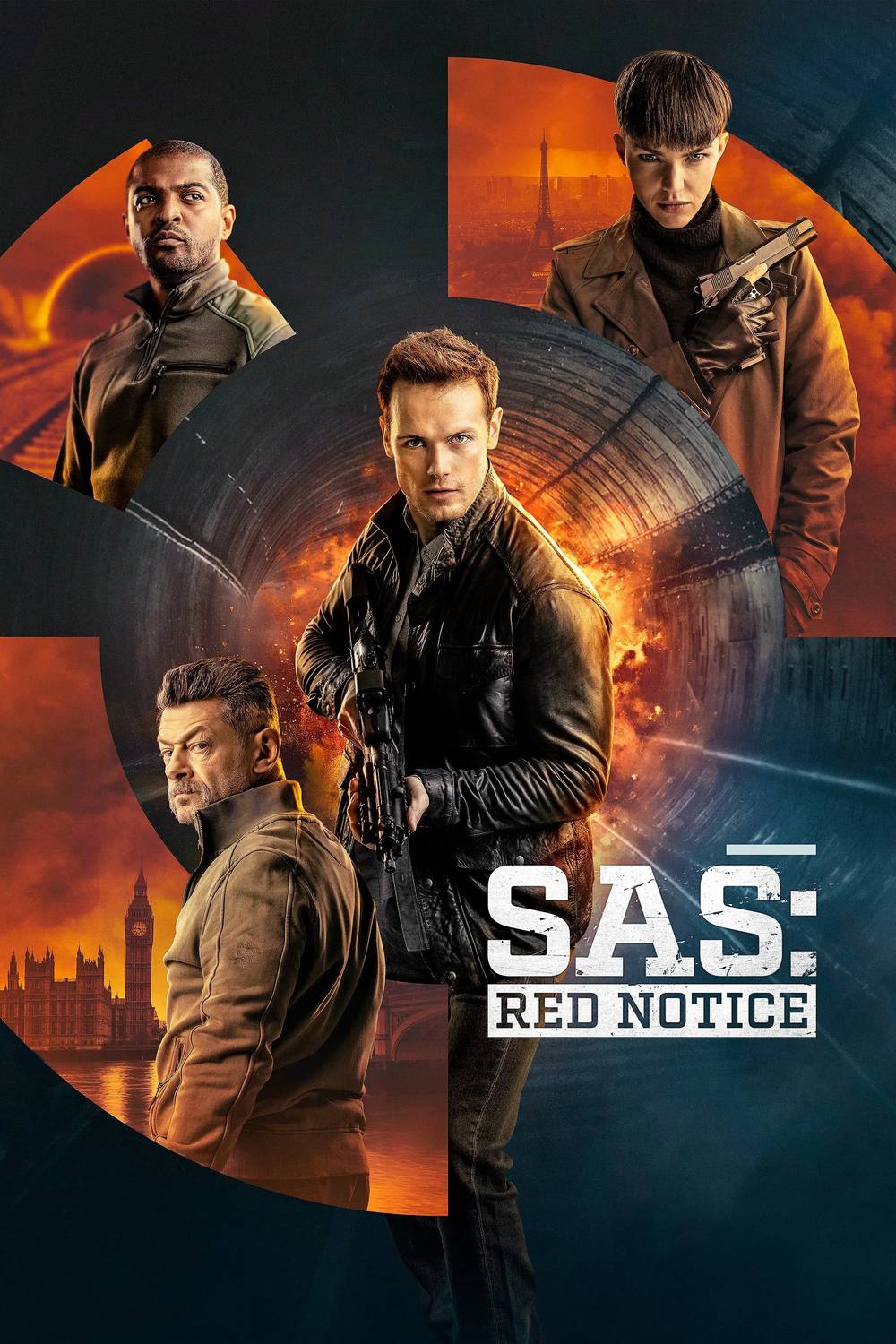 Poster chính thức của phim Phim Tâm Lý, Phim Hành Động "SAS: Thiên Nga Đen Trỗi Dậy" (SAS: Red Notice - 2021), với sự tham gia của diễn viên Sam Heughan và Ruby Rose.