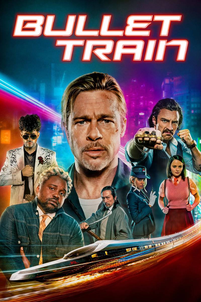 Poster chính thức của phim Phim Hành Động, Phim Hài "Sát Thủ Đối Đầu" (Bullet Train - 2022), với sự tham gia của diễn viên Brad Pitt và Joey King.