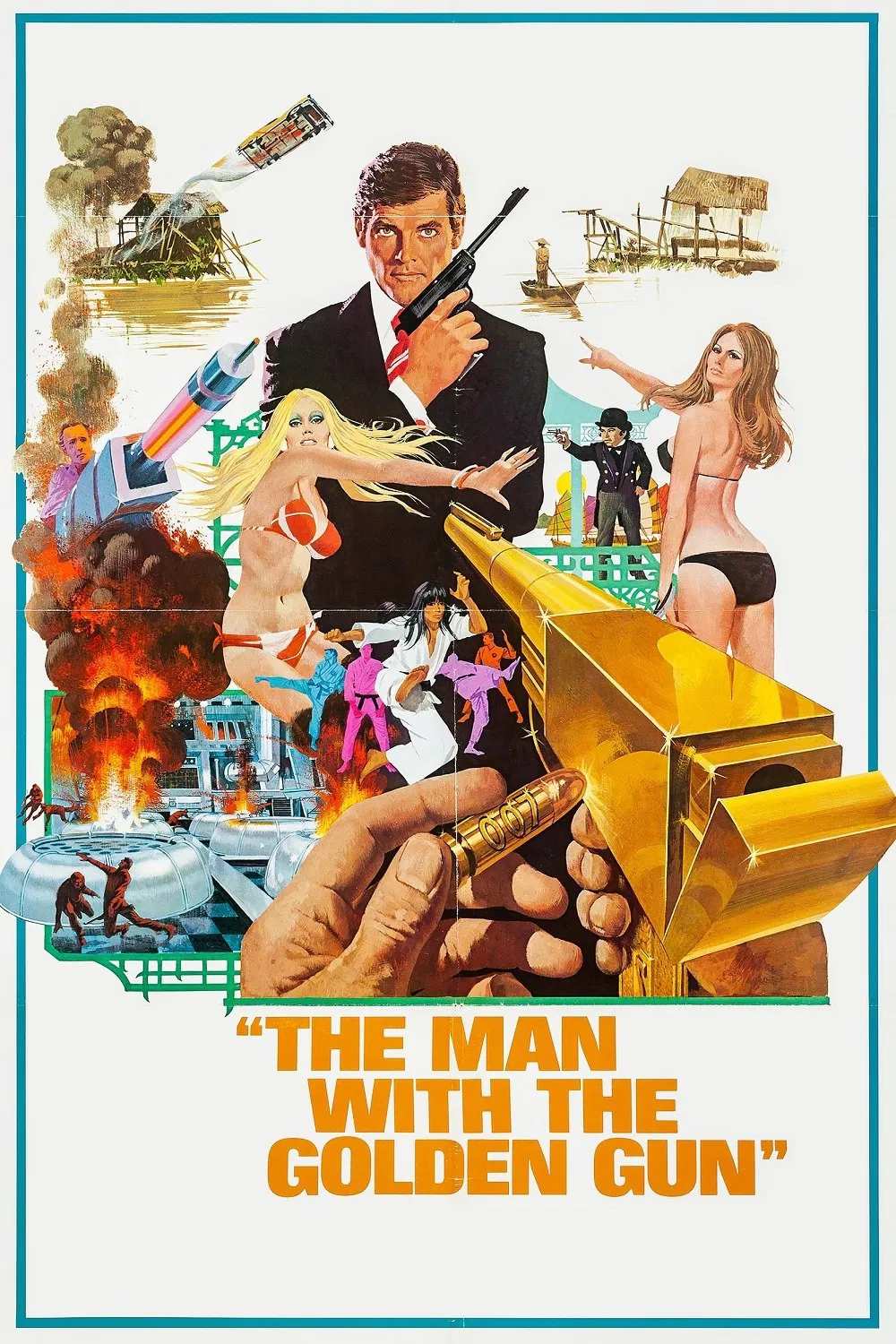 Poster chính thức của phim Phim Phiêu Lưu, Phim Hành Động "Sát Thủ Với Khẩu Súng Vàng" (The Man with the Golden Gun - 1974), với sự tham gia của diễn viên Roger Moore và Christopher Lee.