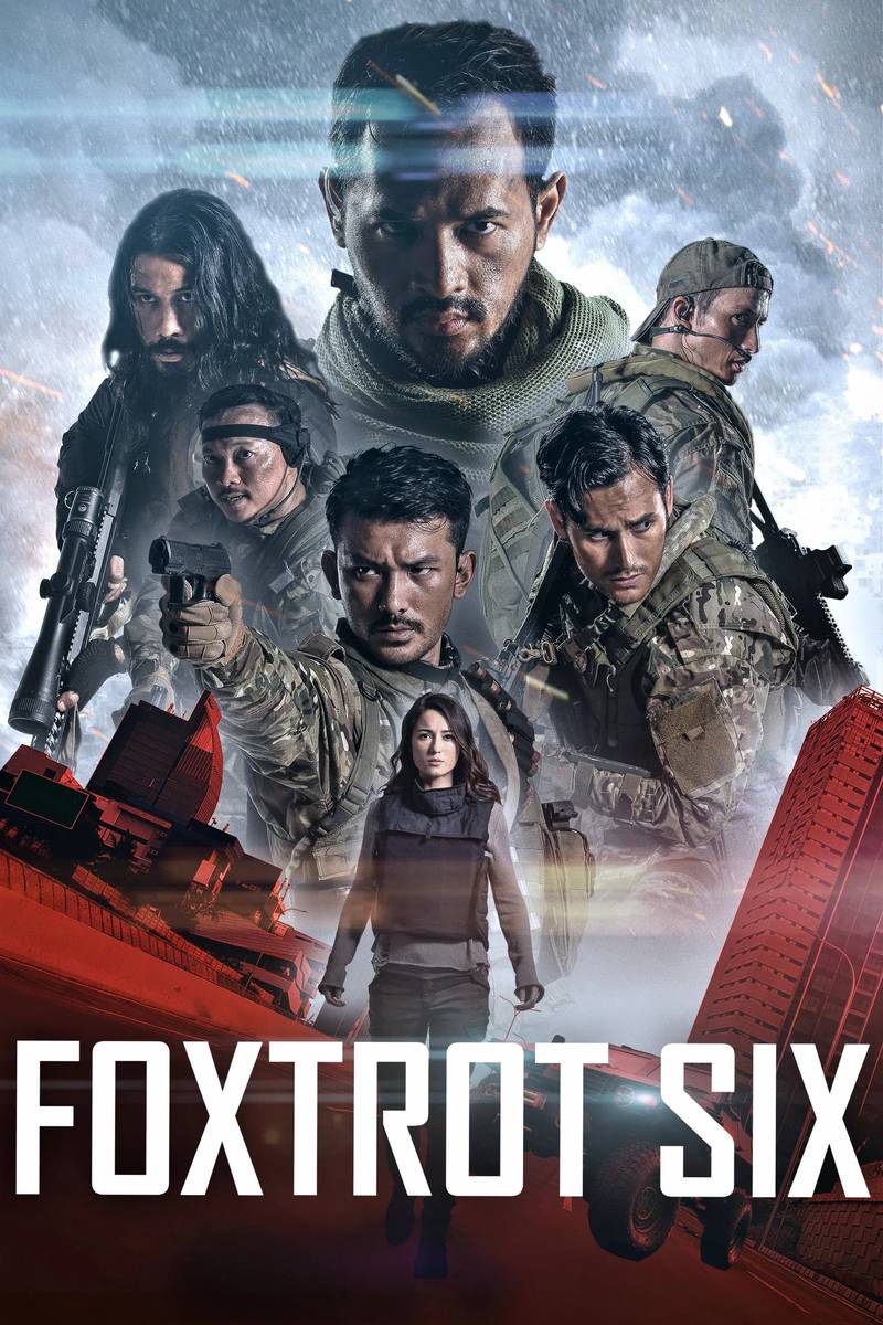 Poster chính thức của phim Phim Hành Động, Phim Tâm Lý "Sáu Chiến Binh" (Foxtrot Six - 2019), với sự tham gia của diễn viên Oka Antara và Rio Dewanto.