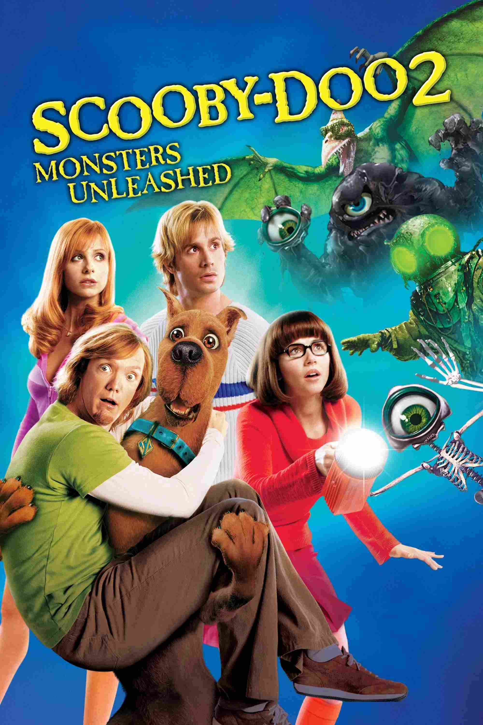 Poster chính thức của phim Phim Bí Ẩn, Phim Phiêu Lưu "Scooby-Doo 2: Quái Vật Hiện Hình" (Scooby-Doo 2: Monsters Unleashed - 2004), với sự tham gia của diễn viên Freddie Prinze Jr. và Sarah Michelle Gellar.
