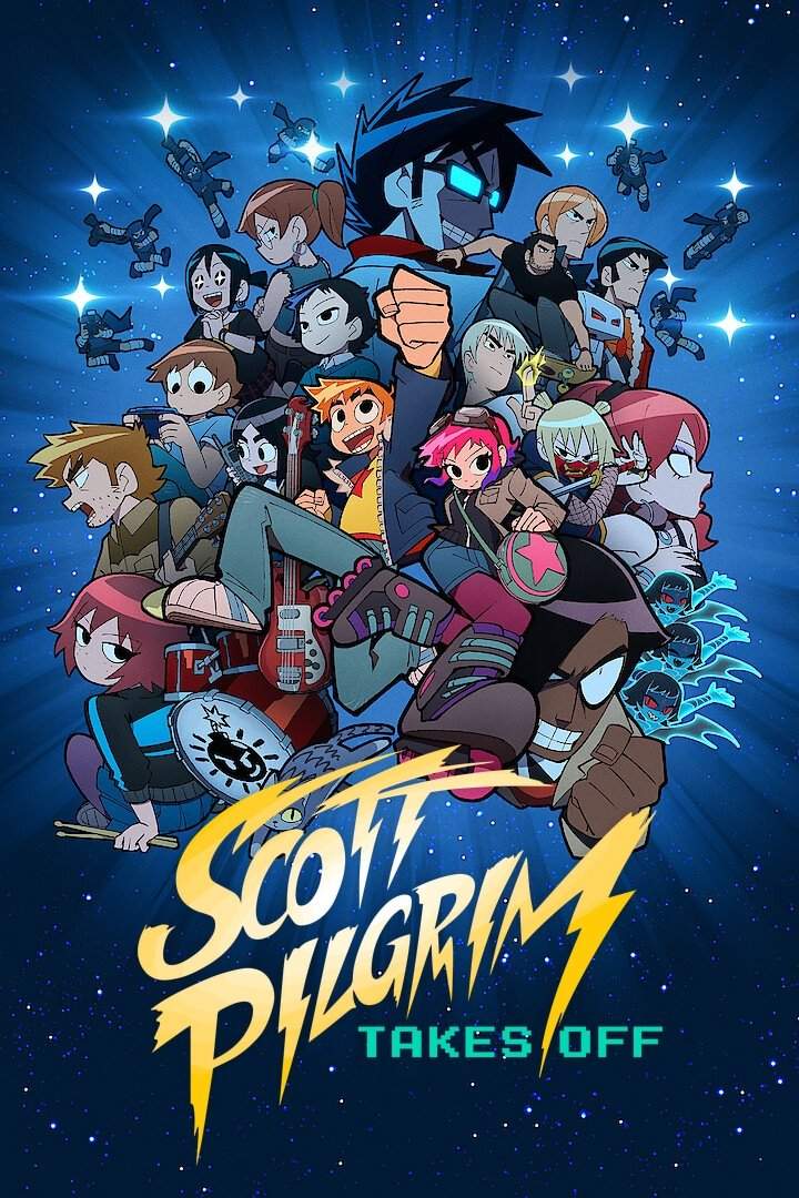 Poster chính thức của phim Phim Hoạt Hình, Phim Hành Động & Phiêu Lưu "Scott Pilgrim Cất Cánh" (Scott Pilgrim Takes Off - 2023), với sự tham gia của diễn viên Michael Cera và Mary Elizabeth Winstead.