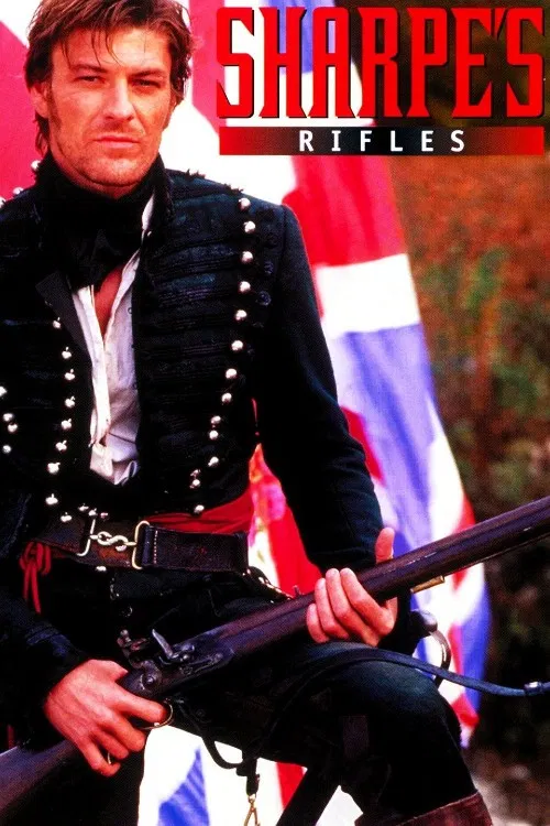Poster chính thức của phim Phim Chiến Tranh, Phim Phiêu Lưu "Sharpe's Rifles" (Sharpe's Rifles - 1993), với sự tham gia của diễn viên Sean Bean và Brian Cox.