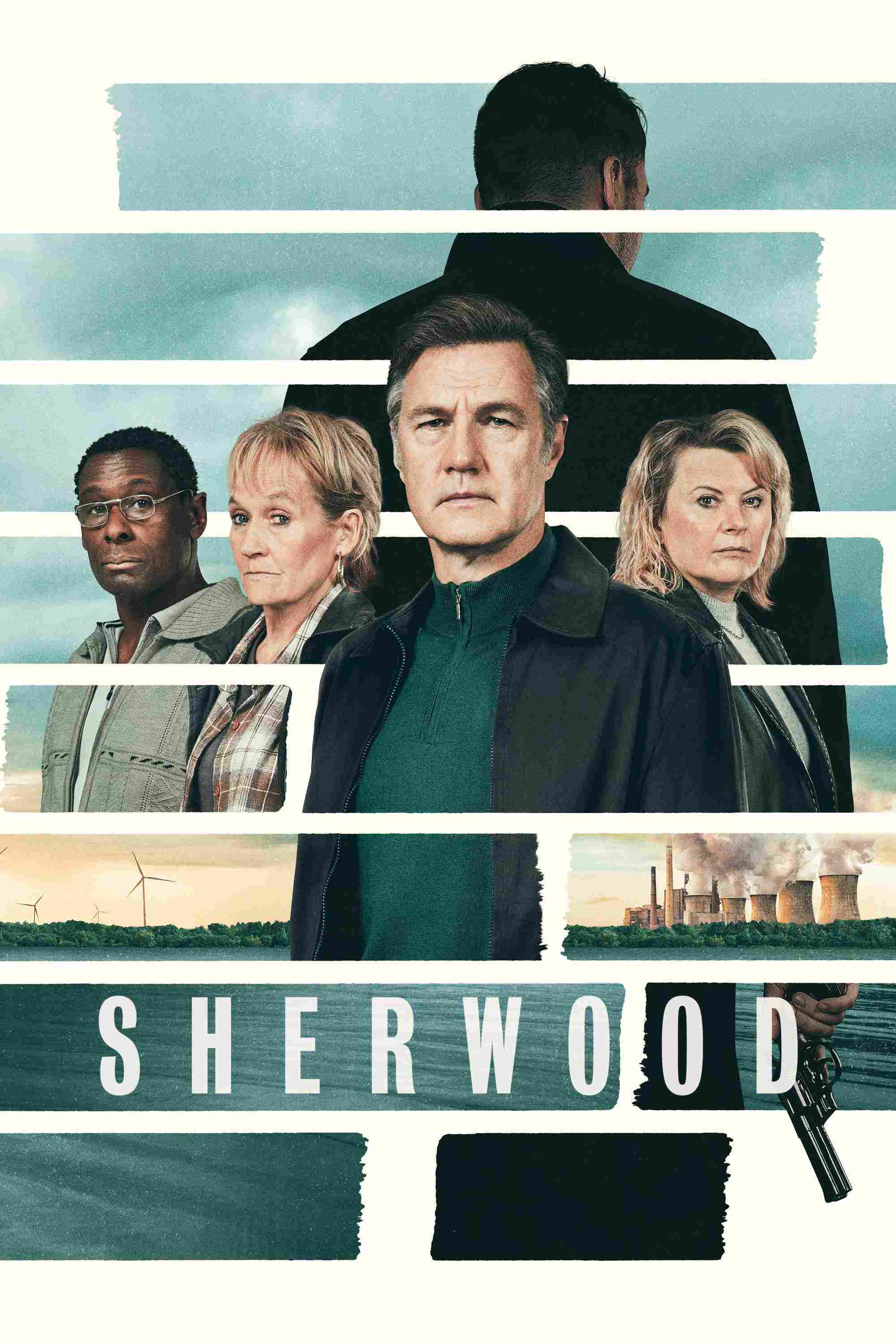 Poster chính thức của phim Phim Hình Sự, Phim Bí Ẩn "Sherwood (Phần 1)" (Sherwood - 2022), với sự tham gia của diễn viên Lesley Manville và Lorraine Ashbourne.