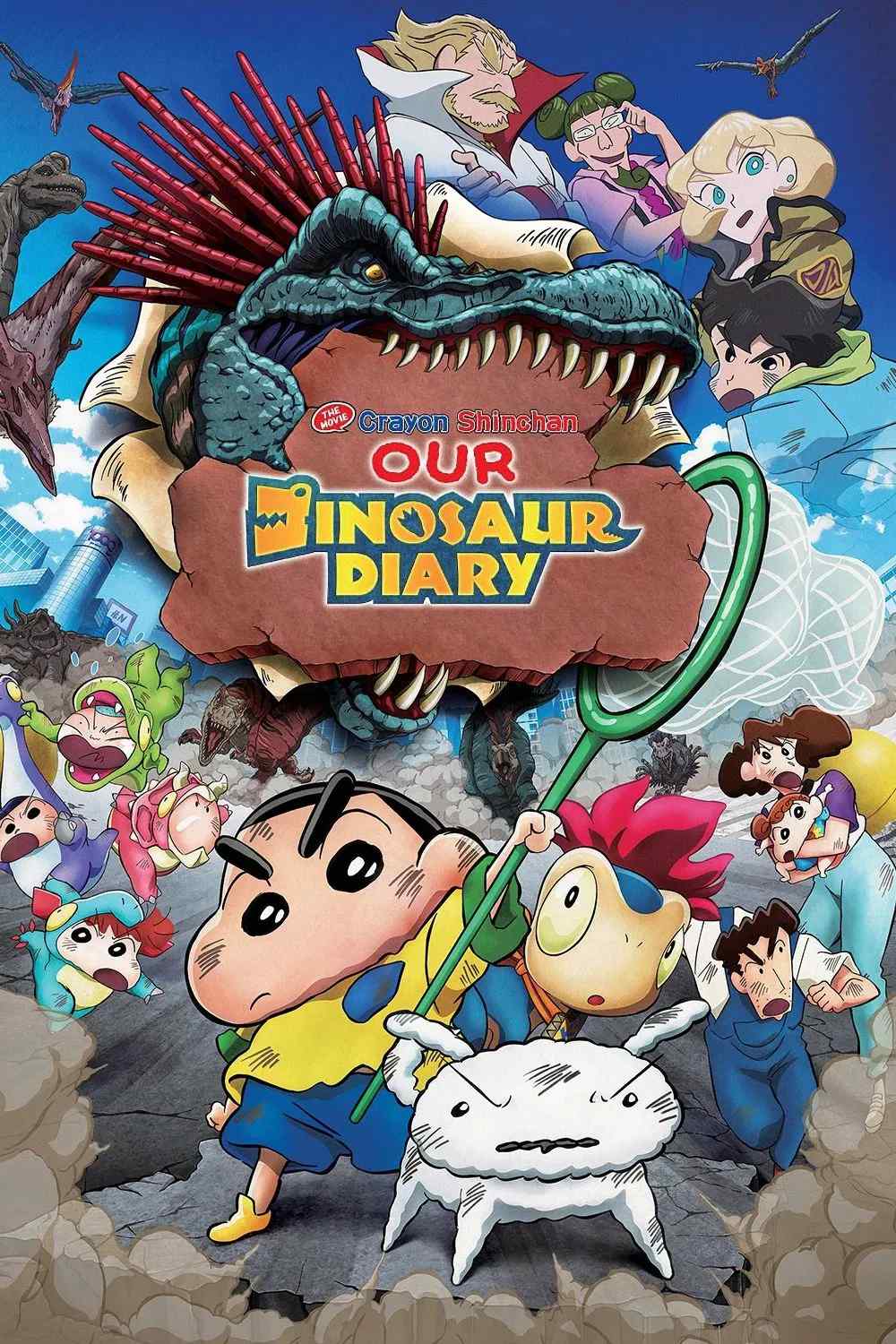 Poster chính thức của phim Phim Hoạt Hình, Phim Phiêu Lưu "Shin - Cậu Bé Bút Chì 32: Nhật Ký Khủng Long Của Mình" (Crayon Shin-chan the Movie: Our Dinosaur Diary - 2024), với sự tham gia của diễn viên Yumiko Kobayashi và Miki Narahashi.