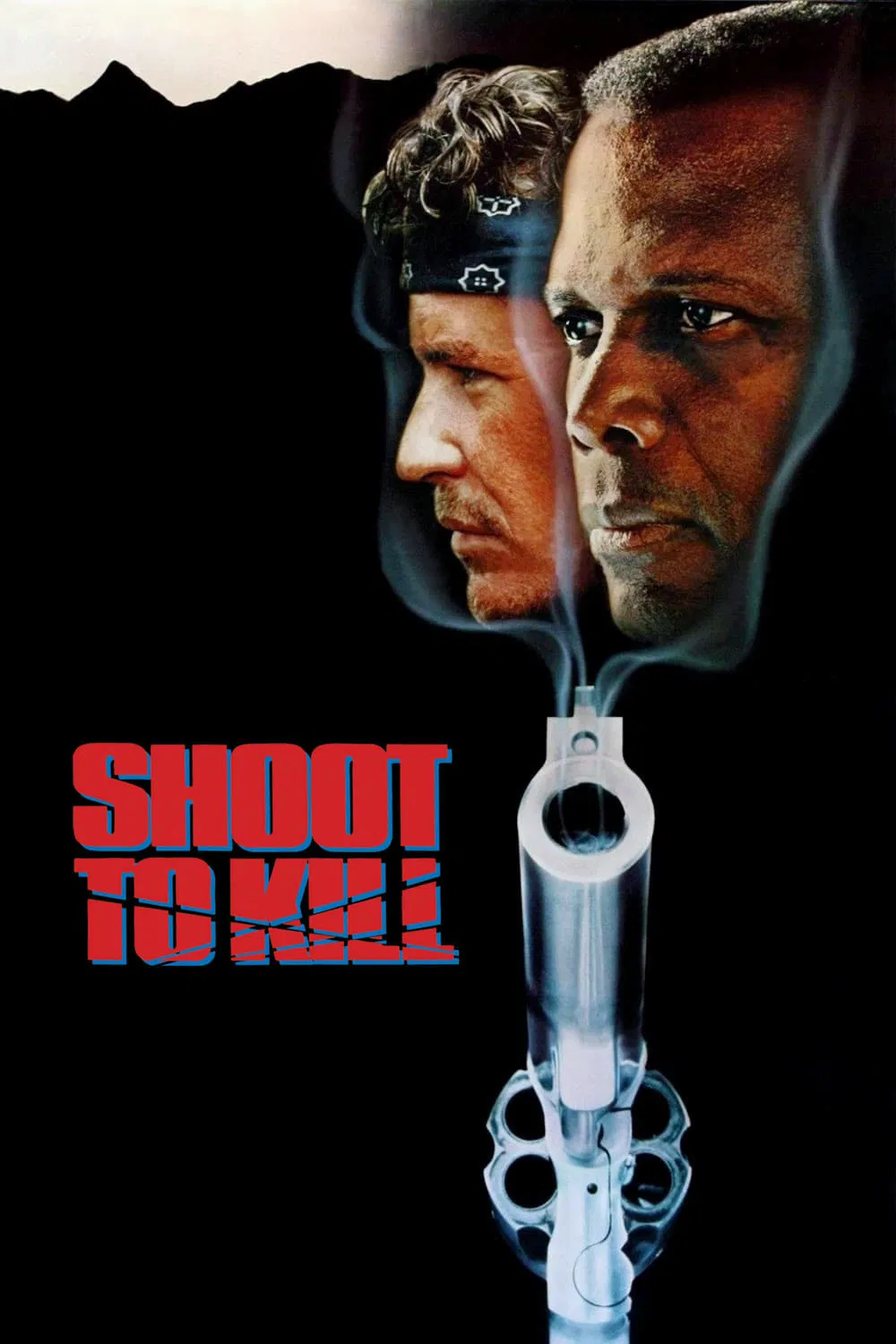 Poster chính thức của phim Phim Hành Động, Phim Giật Gân "Bắn Đến Chết" (Shoot to Kill - 1988), với sự tham gia của diễn viên Sidney Poitier và Tom Berenger.