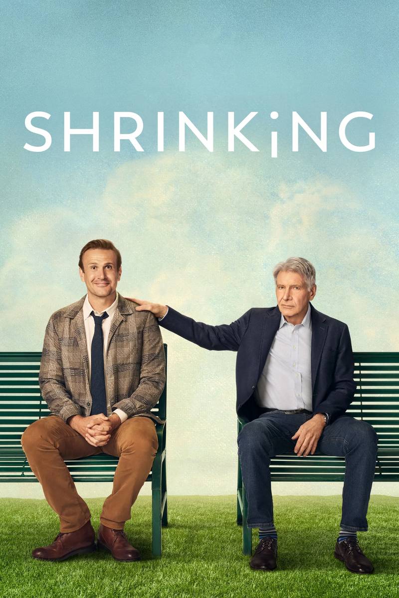 Poster chính thức của phim Phim Tâm Lý, Phim Hài "Liệu Pháp Sự Thật" (Shrinking - 2023), với sự tham gia của diễn viên Jason Segel và Harrison Ford.
