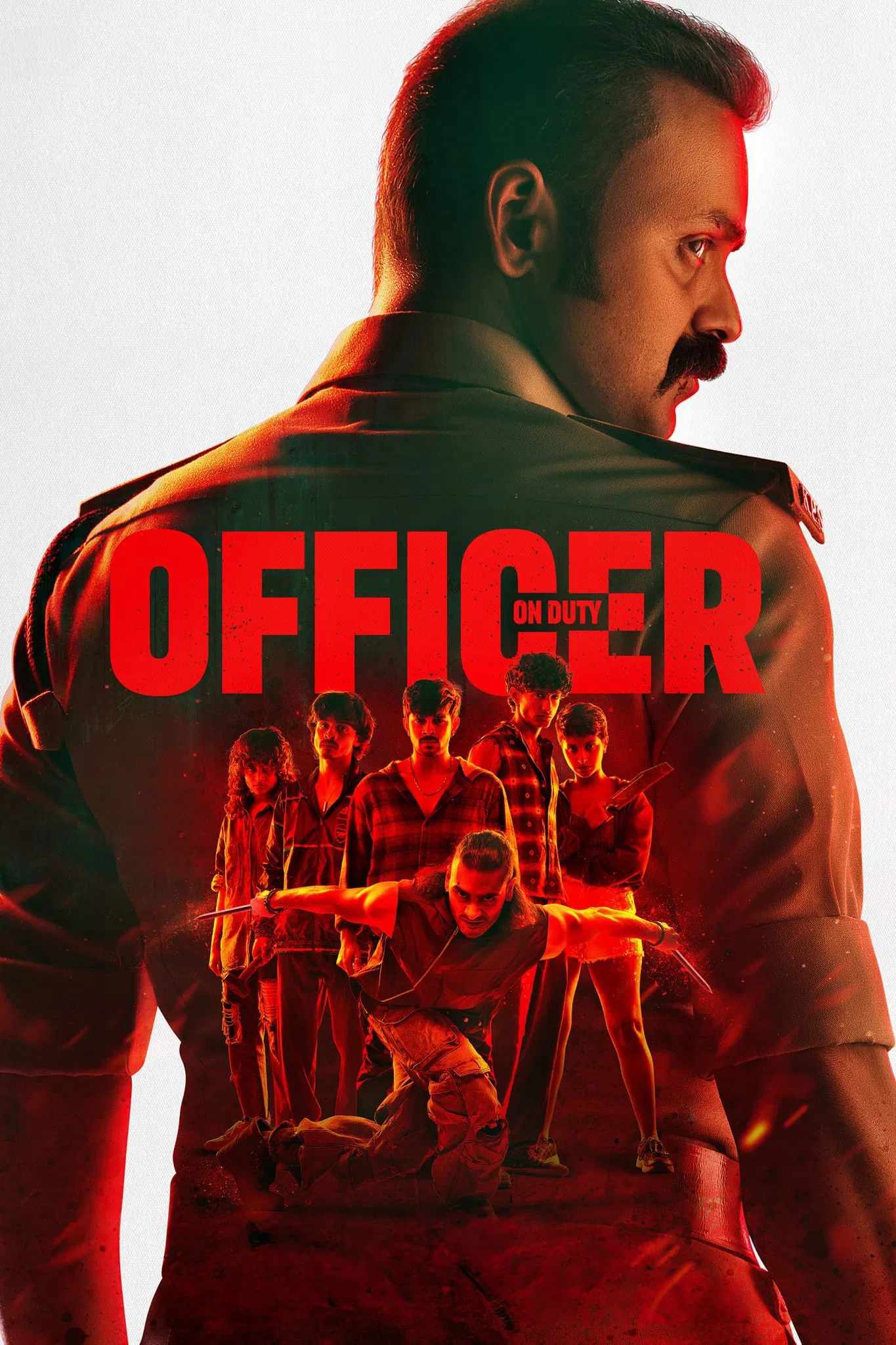 Poster chính thức của phim Phim Hình Sự, Phim Giật Gân "Sĩ Quan Trực Chiến" (Officer on Duty - 2025), với sự tham gia của diễn viên Kunchacko Boban và Priyamani.