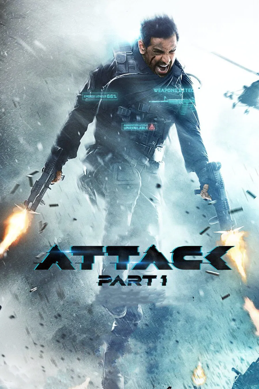 Poster chính thức của phim Phim Hành Động, Phim Viễn Tưởng "Siêu Chiến Binh (Phần 1)" (Attack - 2022), với sự tham gia của diễn viên John Abraham và Rakul Preet Singh.