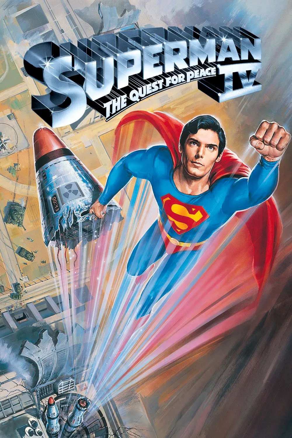 Poster chính thức của phim Phim Hành Động, Phim Phiêu Lưu "Siêu Nhân 4: Nhiệm Vụ Gìn Giữ Hòa Bình" (Superman IV: The Quest for Peace - 1987), với sự tham gia của diễn viên Christopher Reeve và Margot Kidder.
