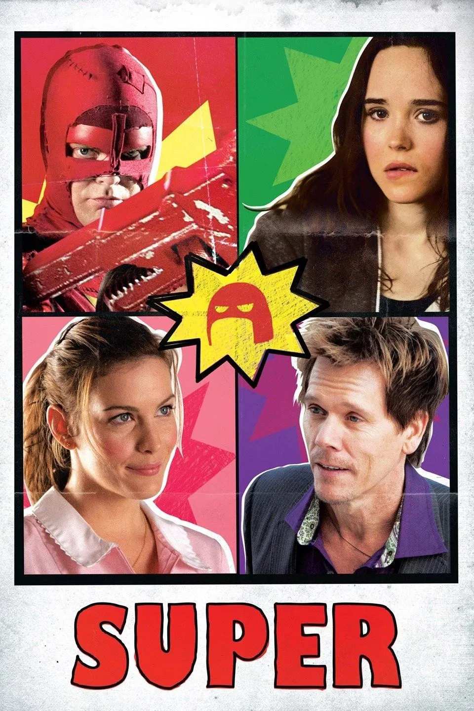 Poster chính thức của phim Phim Hài, Phim Hành Động "Siêu Nhân Cùi Bắp" (Super - 2010), với sự tham gia của diễn viên Rainn Wilson và Elliot Page.