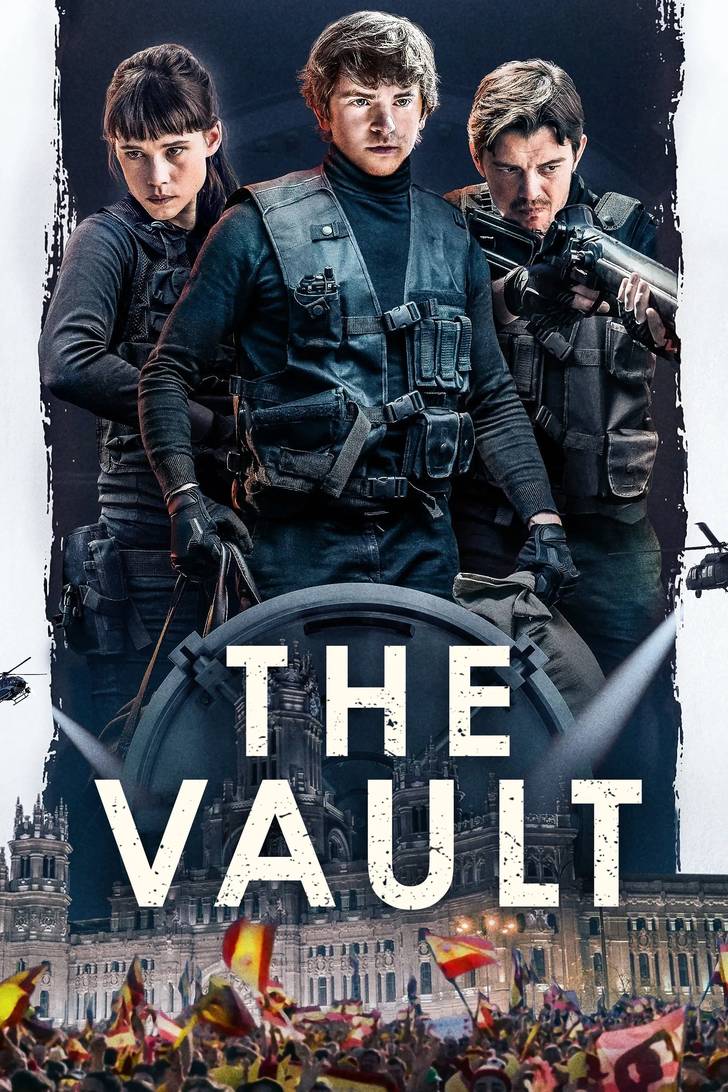 Poster chính thức của phim Phim Tâm Lý, Phim Hành Động "Siêu Trộm" (The Vault - 2021), với sự tham gia của diễn viên Freddie Highmore và Astrid Bergès-Frisbey.