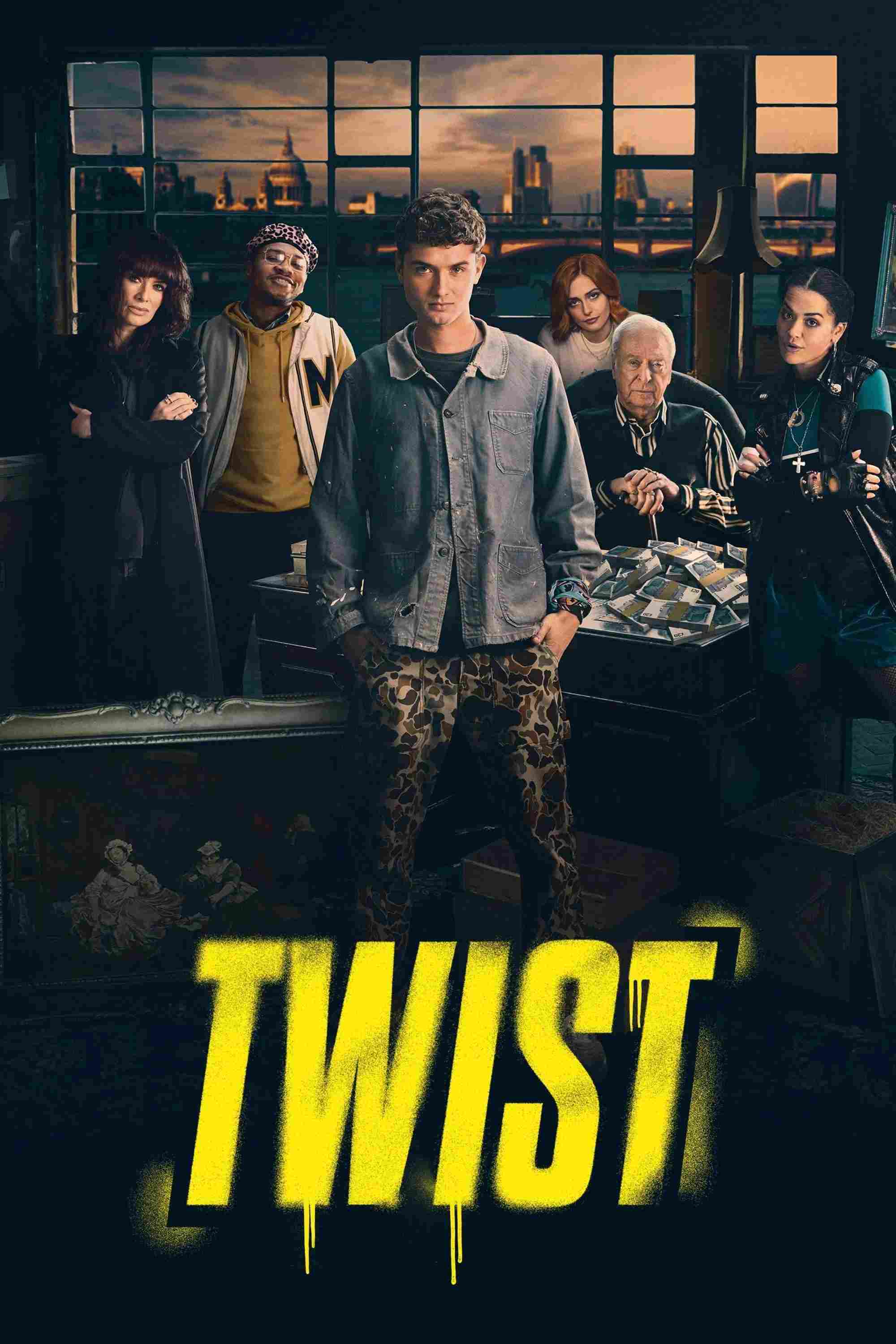Poster chính thức của phim Phim Hình Sự, Phim Tâm Lý "Siêu Trộm Đường Phố" (Twist - 2021), với sự tham gia của diễn viên Raff Law và Michael Caine.