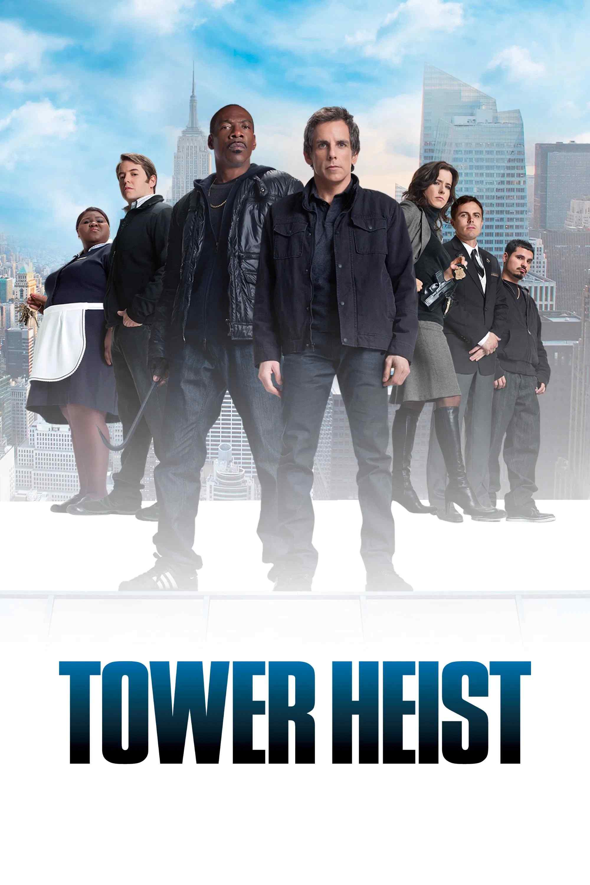Poster chính thức của phim Phim Hành Động, Phim Hài "Siêu Trộm Nhà Chọc Trời" (Tower Heist - 2011), với sự tham gia của diễn viên Ben Stiller và Eddie Murphy.
