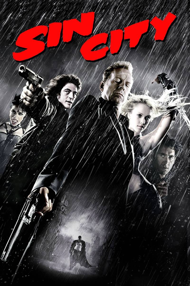 Poster chính thức của phim Phim Hình Sự, Phim Giật Gân "Sin City" (Sin City - 2005), với sự tham gia của diễn viên Bruce Willis và Jessica Alba.