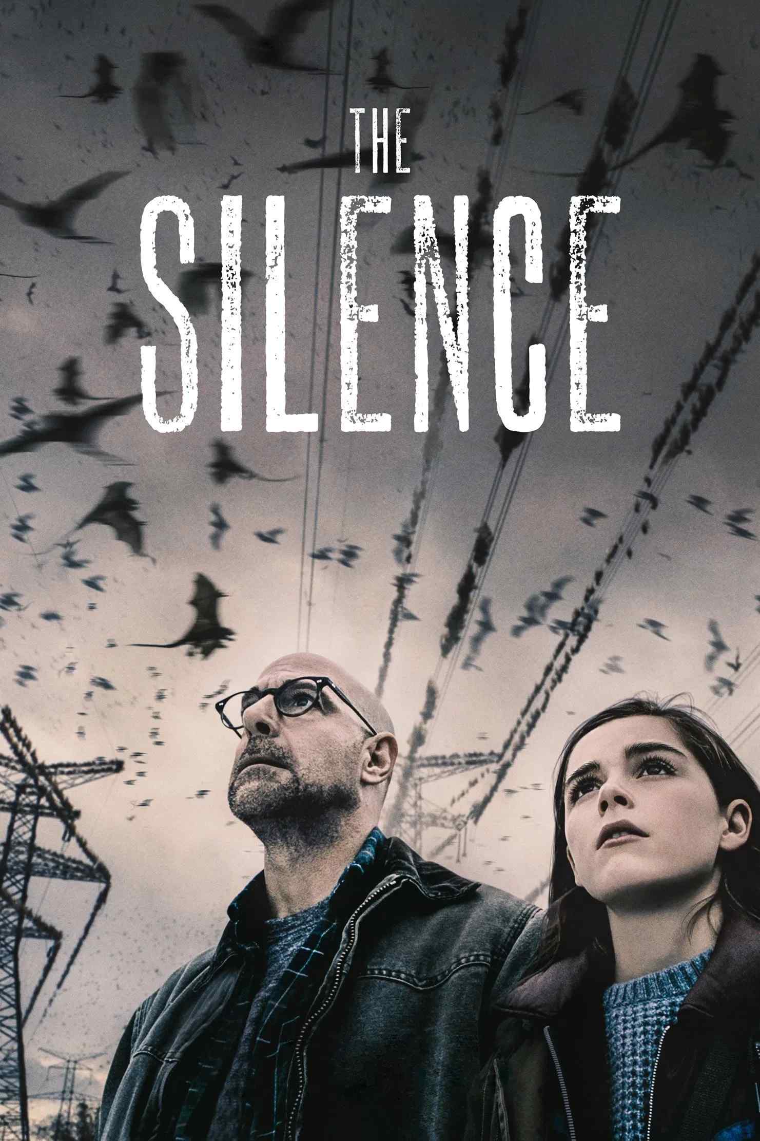 Poster chính thức của phim Phim Kinh Dị, Phim Tâm Lý "Sinh Tồn Trong Thinh Lặng" (The Silence - 2019), với sự tham gia của diễn viên Stanley Tucci và Kiernan Shipka.