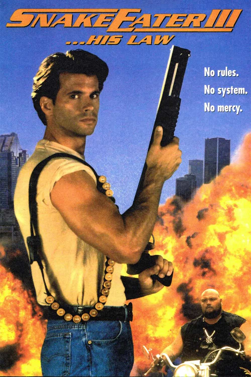 Poster chính thức của phim Phim Hành Động "Snake Eater III: Luật của anh ấy" (Snake Eater III: His Law - 1992), với sự tham gia của diễn viên Lorenzo Lamas và Una Kay.