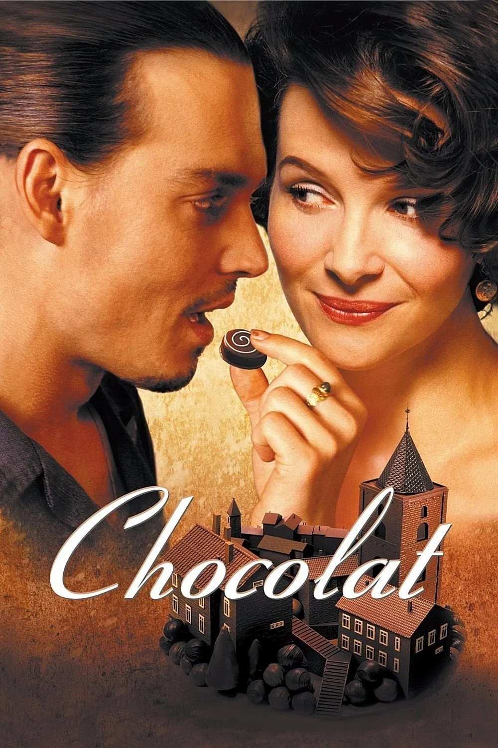 Poster chính thức của phim Phim Hài, Phim Tâm Lý "Sô Cô La" (Chocolat - 2000), với sự tham gia của diễn viên Juliette Binoche và Judi Dench.