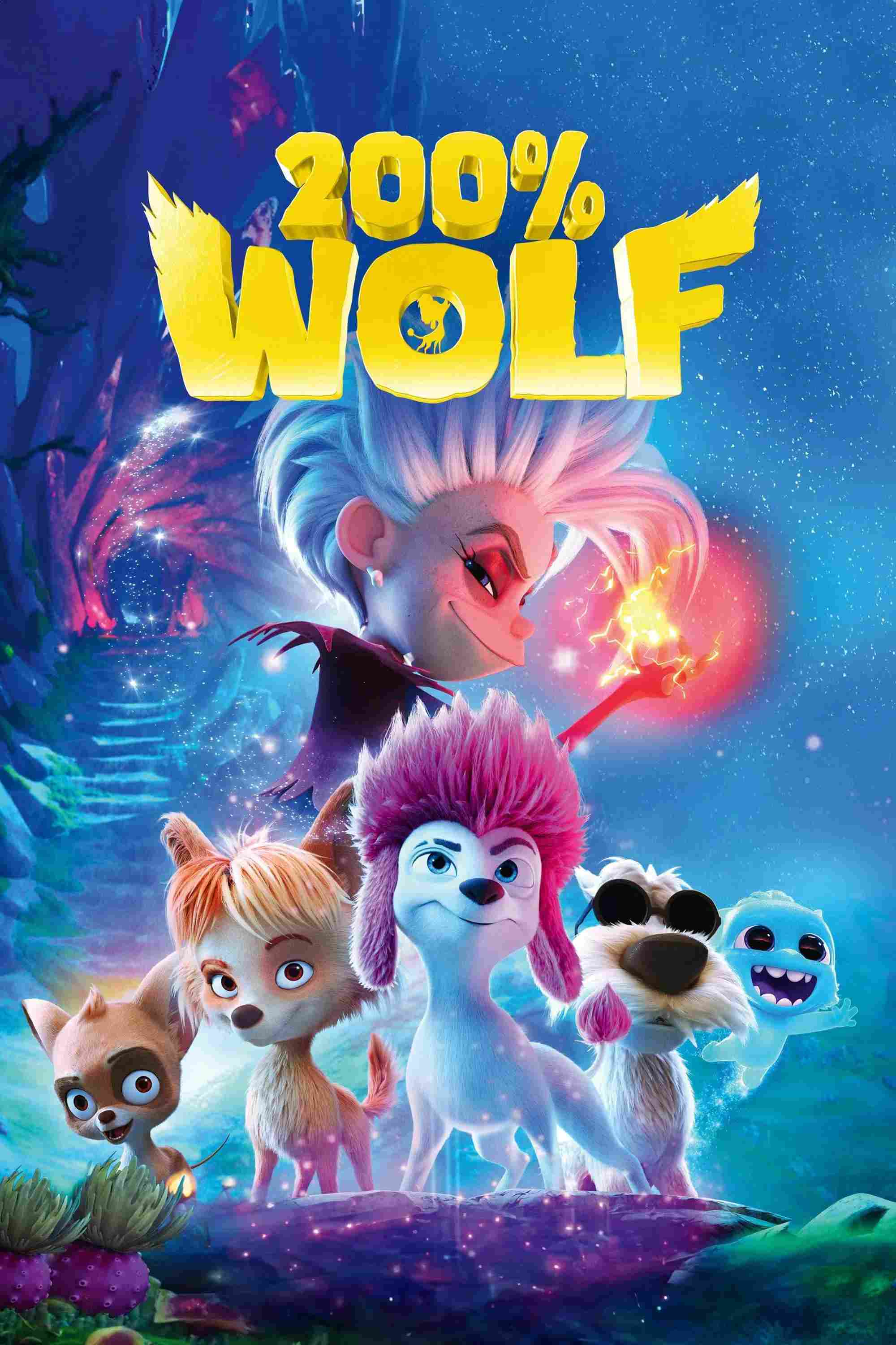 Poster chính thức của phim Phim Hoạt Hình, Phim Phiêu Lưu "Sói 200%" (200% Wolf - 2024), với sự tham gia của diễn viên Samara Weaving và Jennifer Saunders.