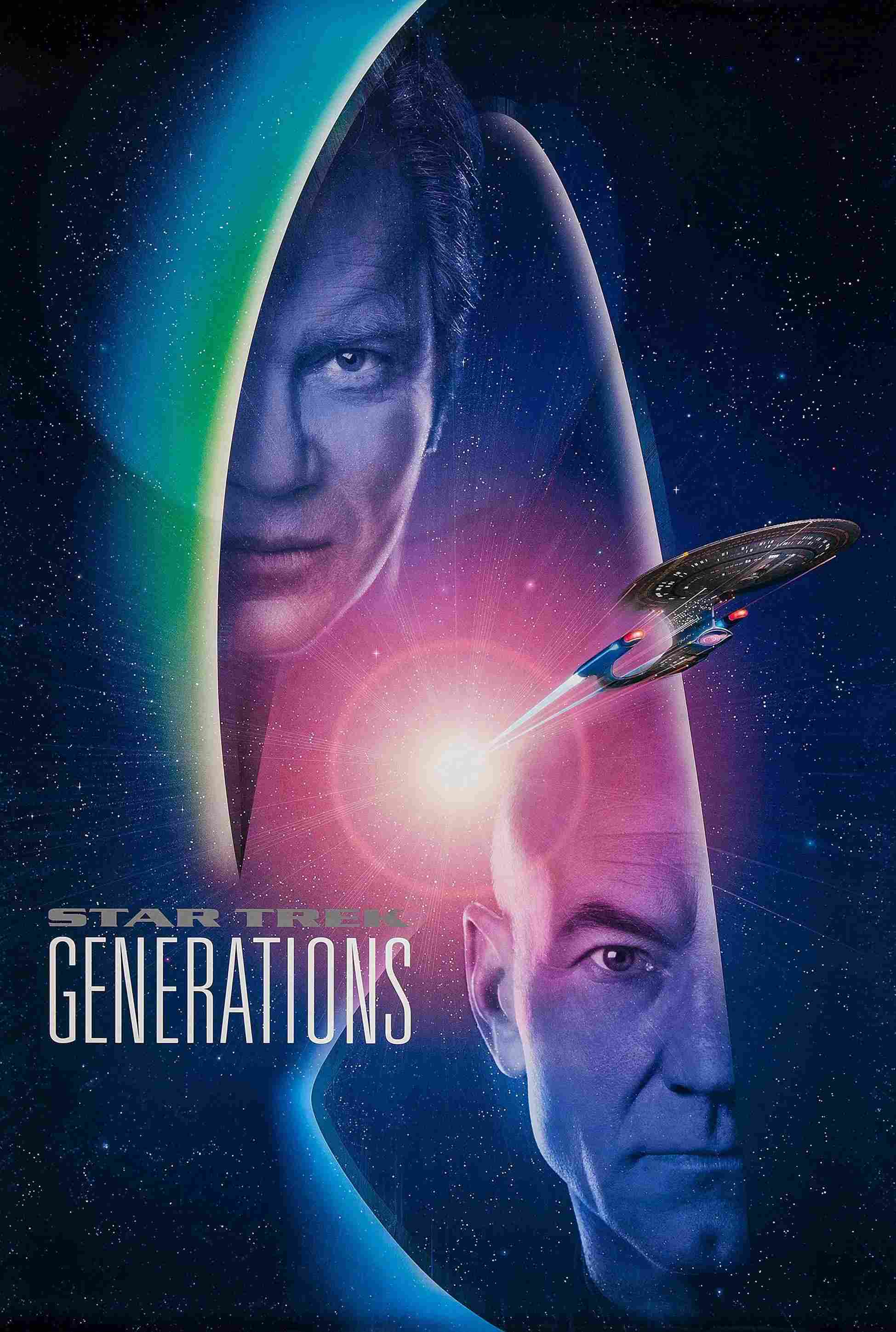 Poster chính thức của phim Phim Viễn Tưởng, Phim Hành Động "Star Trek: Các Thế Hệ" (Star Trek: Generations - 1994), với sự tham gia của diễn viên Patrick Stewart và Jonathan Frakes.
