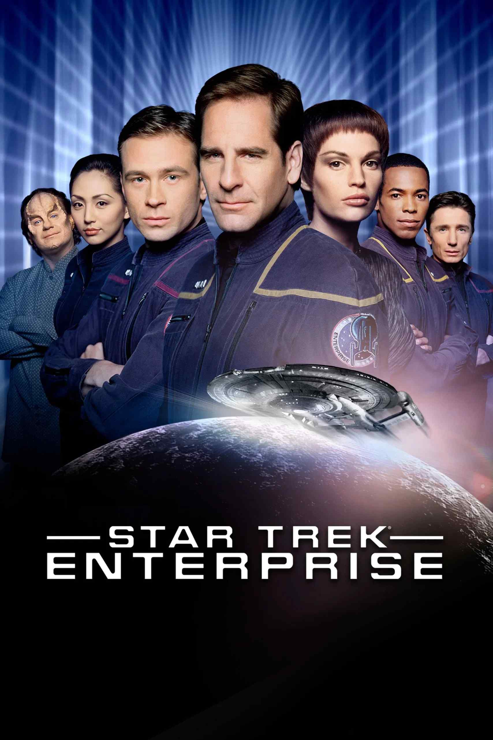 Poster chính thức của phim Phim Viễn Tưởng & Giả Tưởng, Phim Hành Động & Phiêu Lưu "Star Trek: Enterprise (Phần 1)" (Star Trek: Enterprise - 2001), với sự tham gia của diễn viên Scott Bakula và Jolene Blalock.