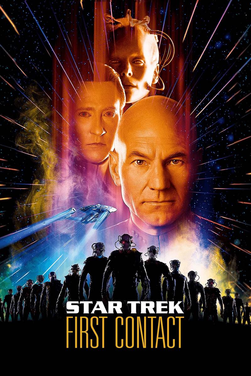 Poster chính thức của phim Phim Viễn Tưởng, Phim Hành Động "Star Trek- First Contact" (Star Trek: First Contact - 1996), với sự tham gia của diễn viên Patrick Stewart và Jonathan Frakes.