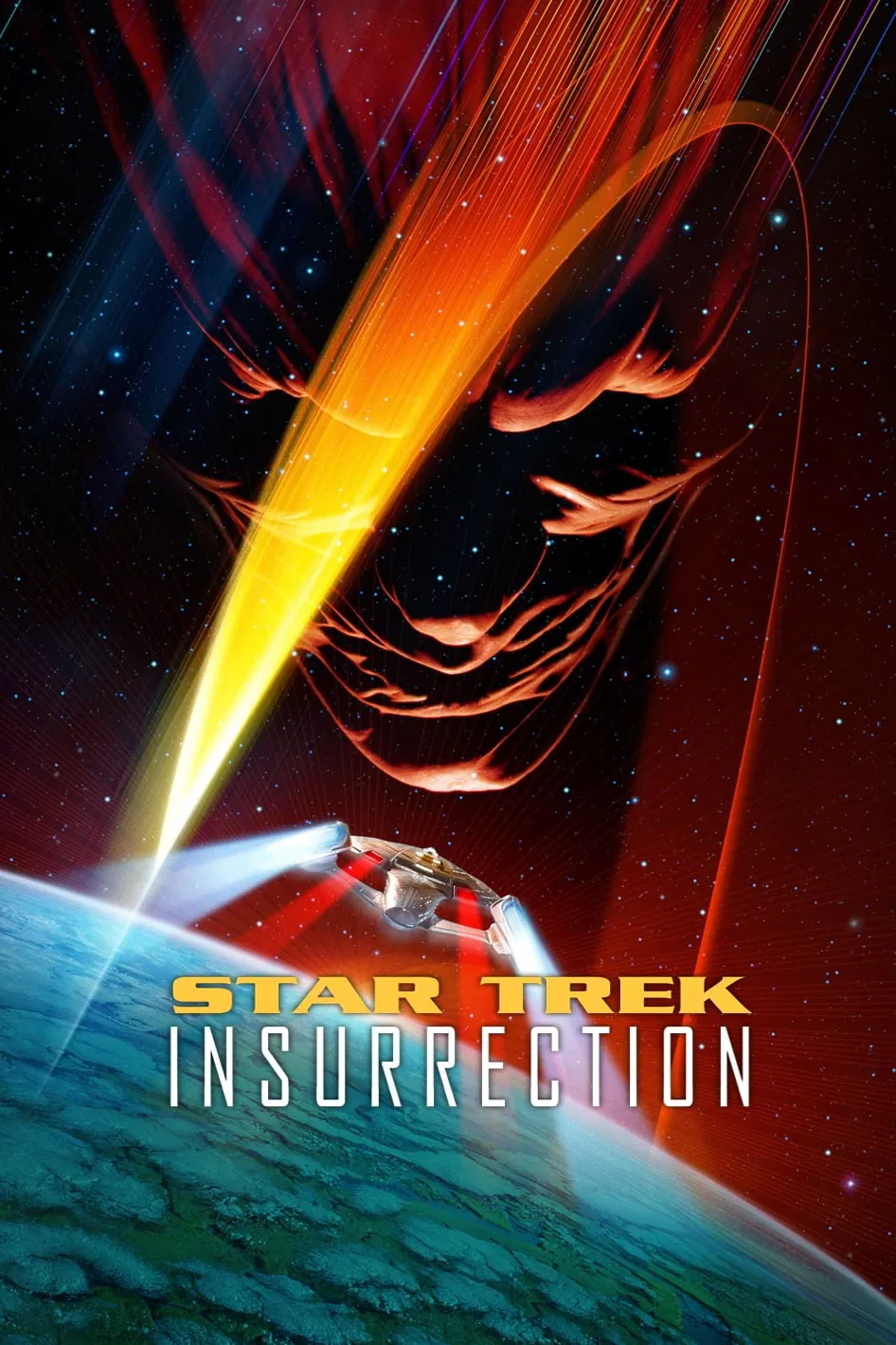 Poster chính thức của phim Phim Viễn Tưởng, Phim Hành Động "Star Trek: Khởi Nghĩa" (Star Trek: Insurrection - 1998), với sự tham gia của diễn viên Patrick Stewart và Brent Spiner.