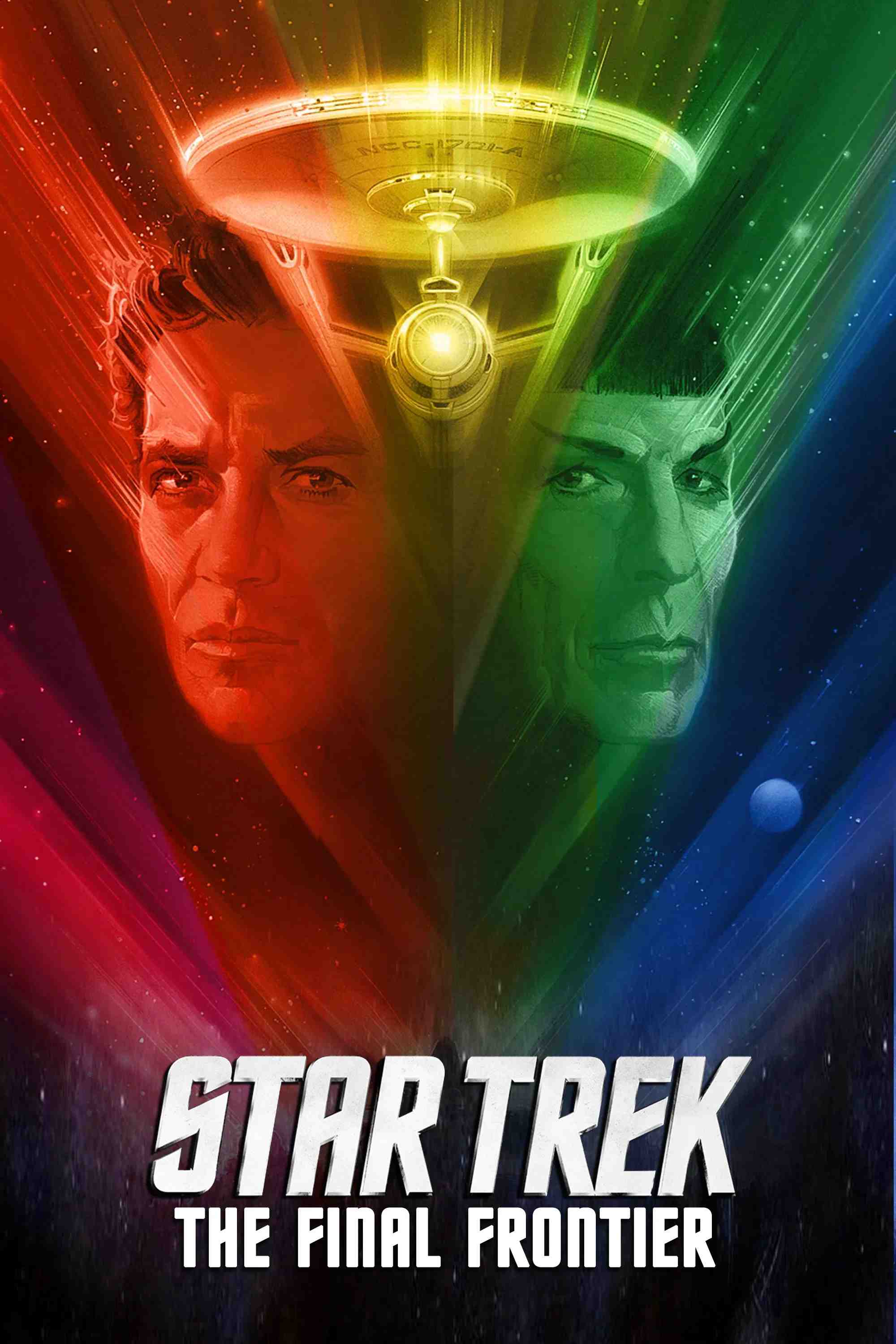 Poster chính thức của phim Phim Viễn Tưởng, Phim Hành Động "Star Trek V: Biên giới cuối cùng" (Star Trek V: The Final Frontier - 1989), với sự tham gia của diễn viên William Shatner và Leonard Nimoy.