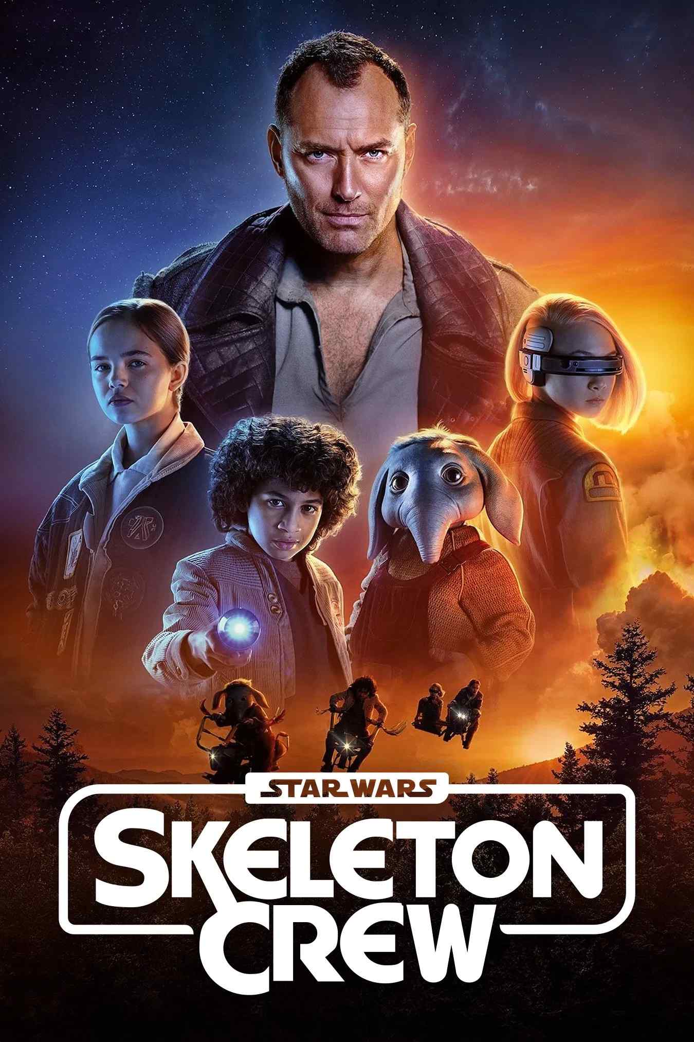 Poster chính thức của phim Phim Hành Động & Phiêu Lưu, Phim Viễn Tưởng & Giả Tưởng "Star Wars: Skeleton Crew" (Star Wars: Skeleton Crew - 2024), với sự tham gia của diễn viên Jude Law và Ravi Cabot-Conyers.