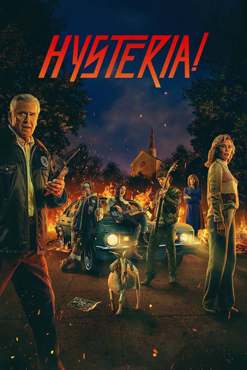 Poster chính thức của phim Phim Tâm Lý, Phim Bí Ẩn "Sự Cuồng Loạn (Phần 1)" (Hysteria! - 2024), với sự tham gia của diễn viên Julie Bowen và Anna Camp.