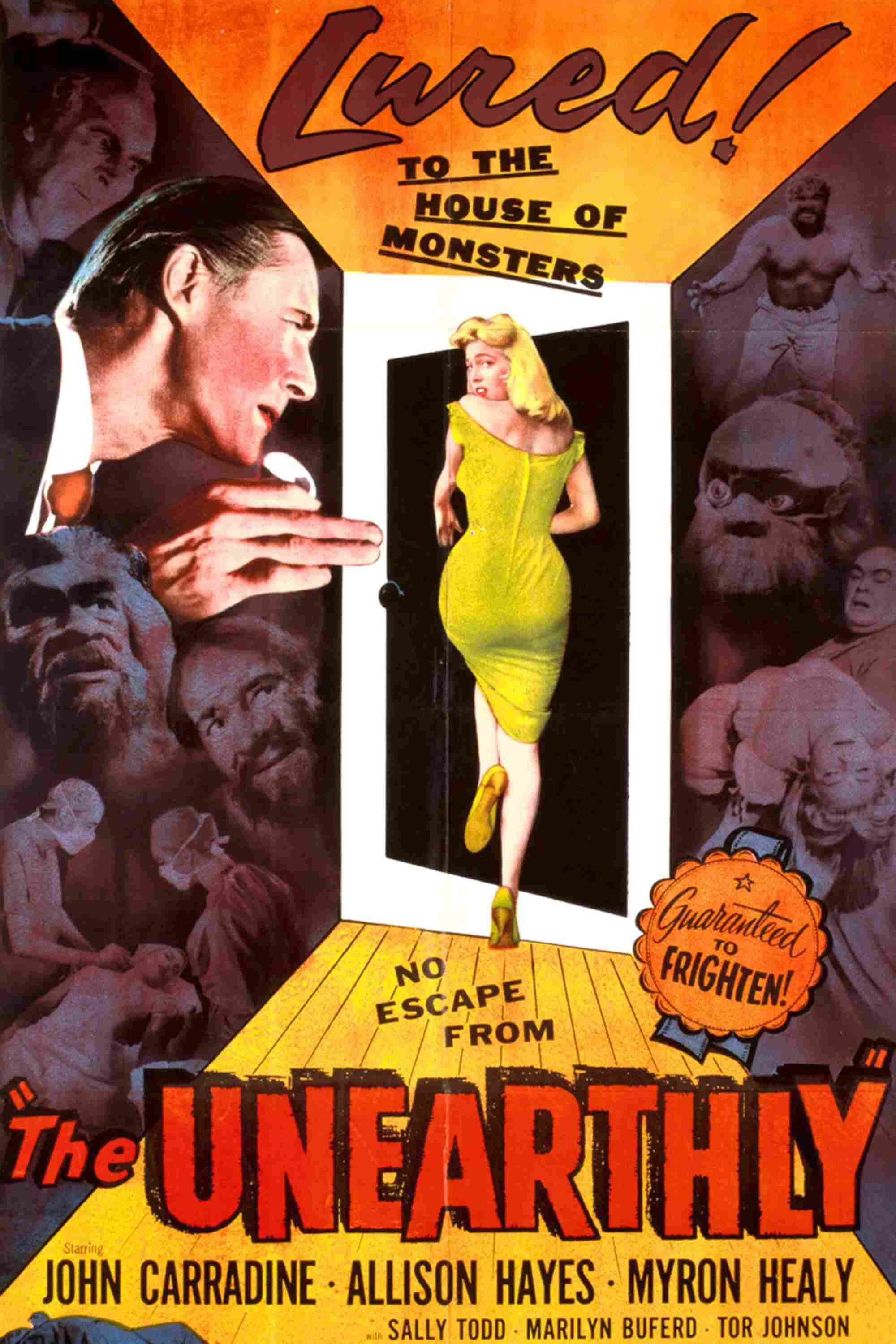 Poster chính thức của phim Phim Viễn Tưởng, Phim Kinh Dị "Sự kỳ lạ" (The Unearthly - 1957), với sự tham gia của diễn viên John Carradine và Myron Healey.