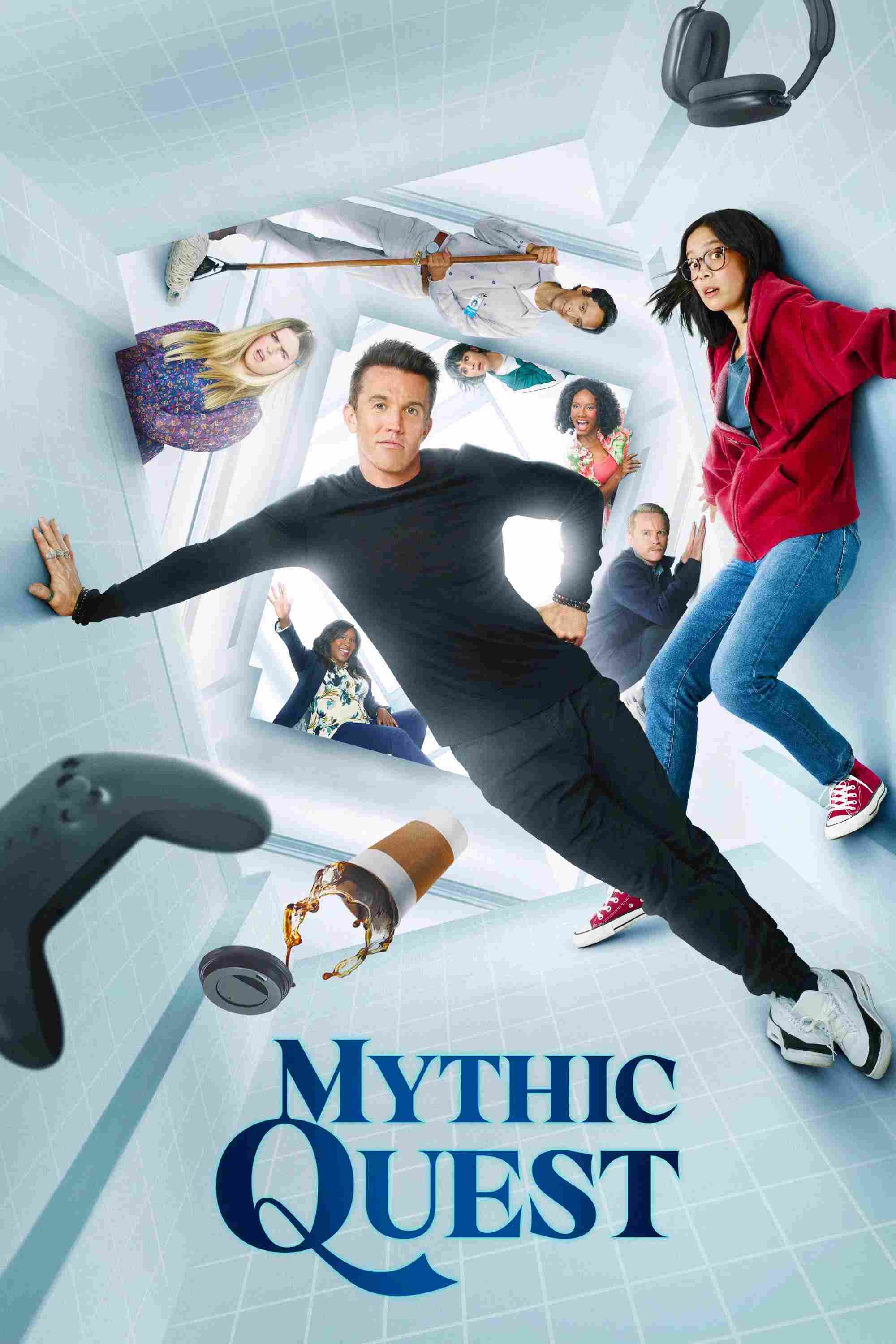 Poster chính thức của phim Phim Hài "Sứ Mệnh Thần Thoại (Phần 2)" (Mythic Quest - 2020), với sự tham gia của diễn viên Rob Mac và Charlotte Nicdao.