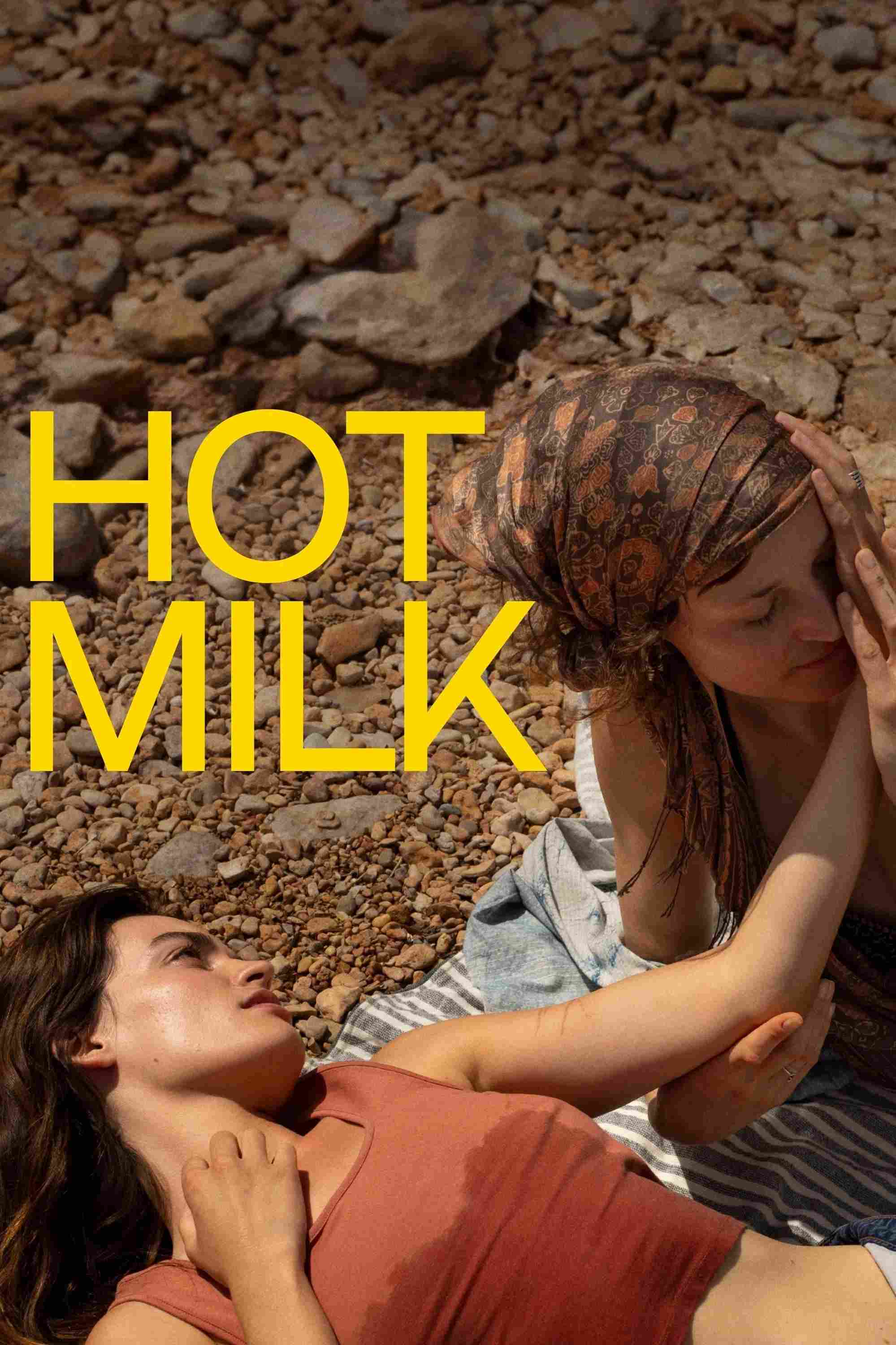Poster chính thức của phim Phim Tâm Lý "Sữa Nóng" (Hot Milk - 2025), với sự tham gia của diễn viên Emma Mackey và Fiona Shaw.