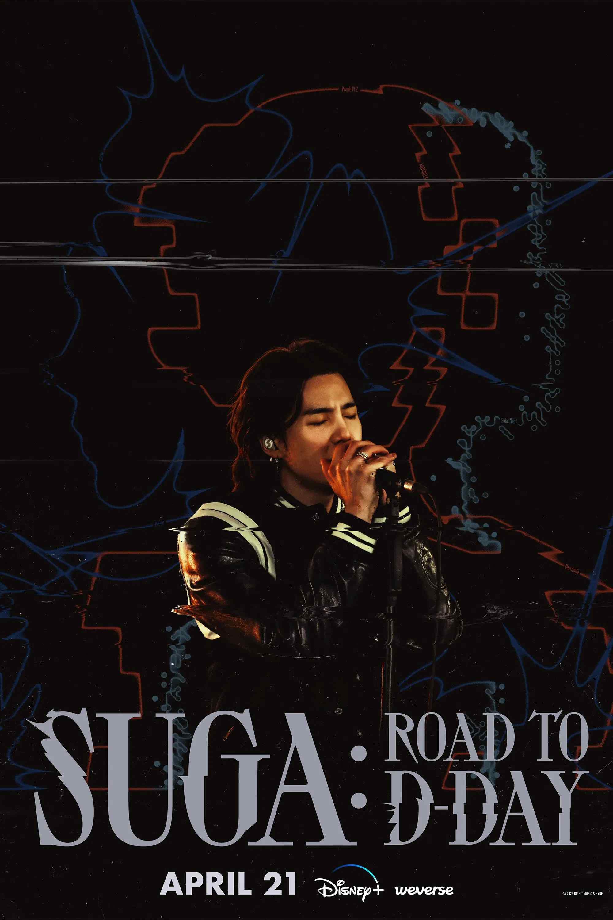 Poster chính thức của phim Phim Tài Liệu, Phim Ca Nhạc "SUGA: Road to D-DAY" (SUGA: Road to D-DAY - 2023), với sự tham gia của diễn viên Suga và Halsey.