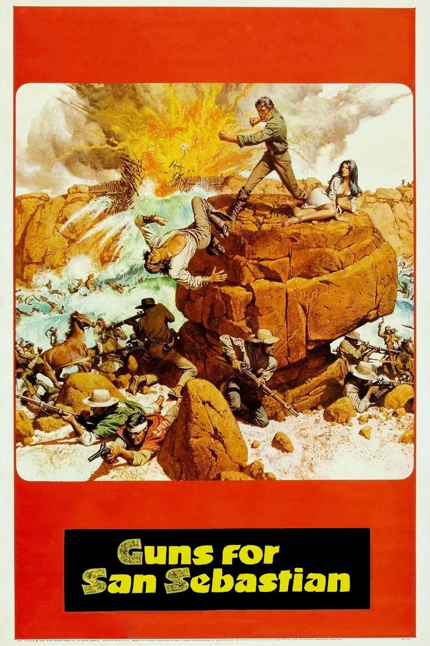 Poster chính thức của phim Phim Miền Tây "Súng cho San Sebastian" (Guns for San Sebastian - 1967), với sự tham gia của diễn viên Anthony Quinn và Charles Bronson.