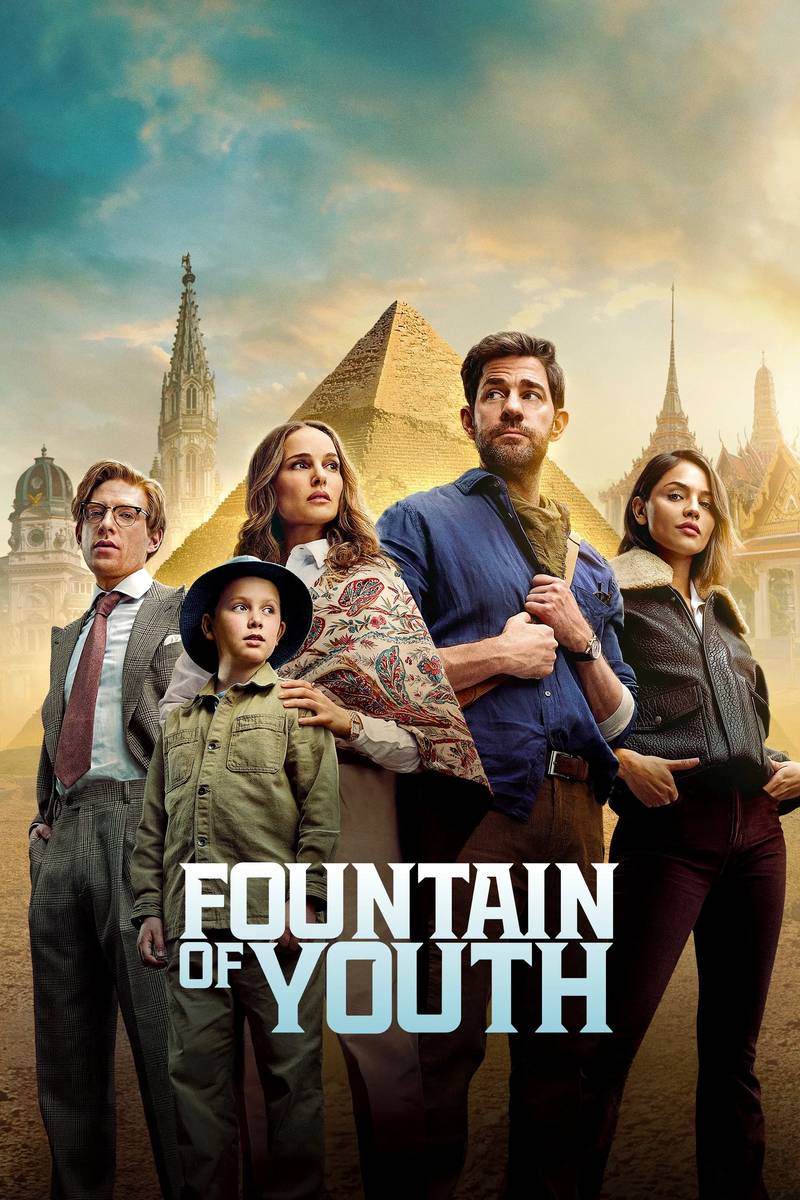 Poster chính thức của phim Phim Phiêu Lưu, Phim Giả Tượng "Suối Nguồn Tươi Trẻ" (Fountain of Youth - 2025), với sự tham gia của diễn viên John Krasinski và Natalie Portman.