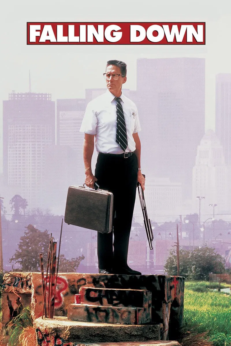 Poster chính thức của phim Phim Hình Sự, Phim Tâm Lý "Sụp Đổ" (Falling Down - 1993), với sự tham gia của diễn viên Michael Douglas và Robert Duvall.
