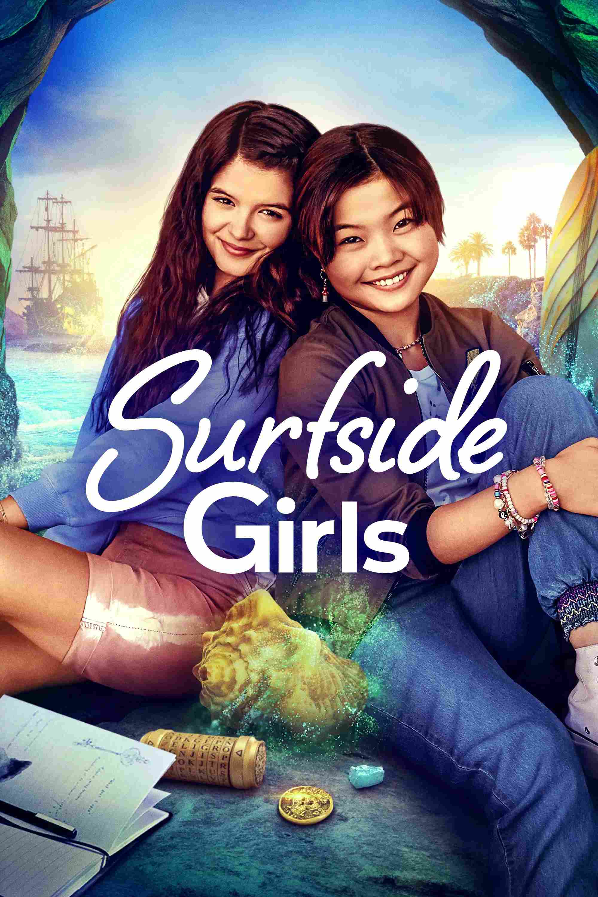 Poster chính thức của phim Phim Gia Đình, Phim Bí Ẩn "Những Cô Gái Xứ Surfside" (Surfside Girls - 2022), với sự tham gia của diễn viên Miya Cech và YaYa Gosselin.
