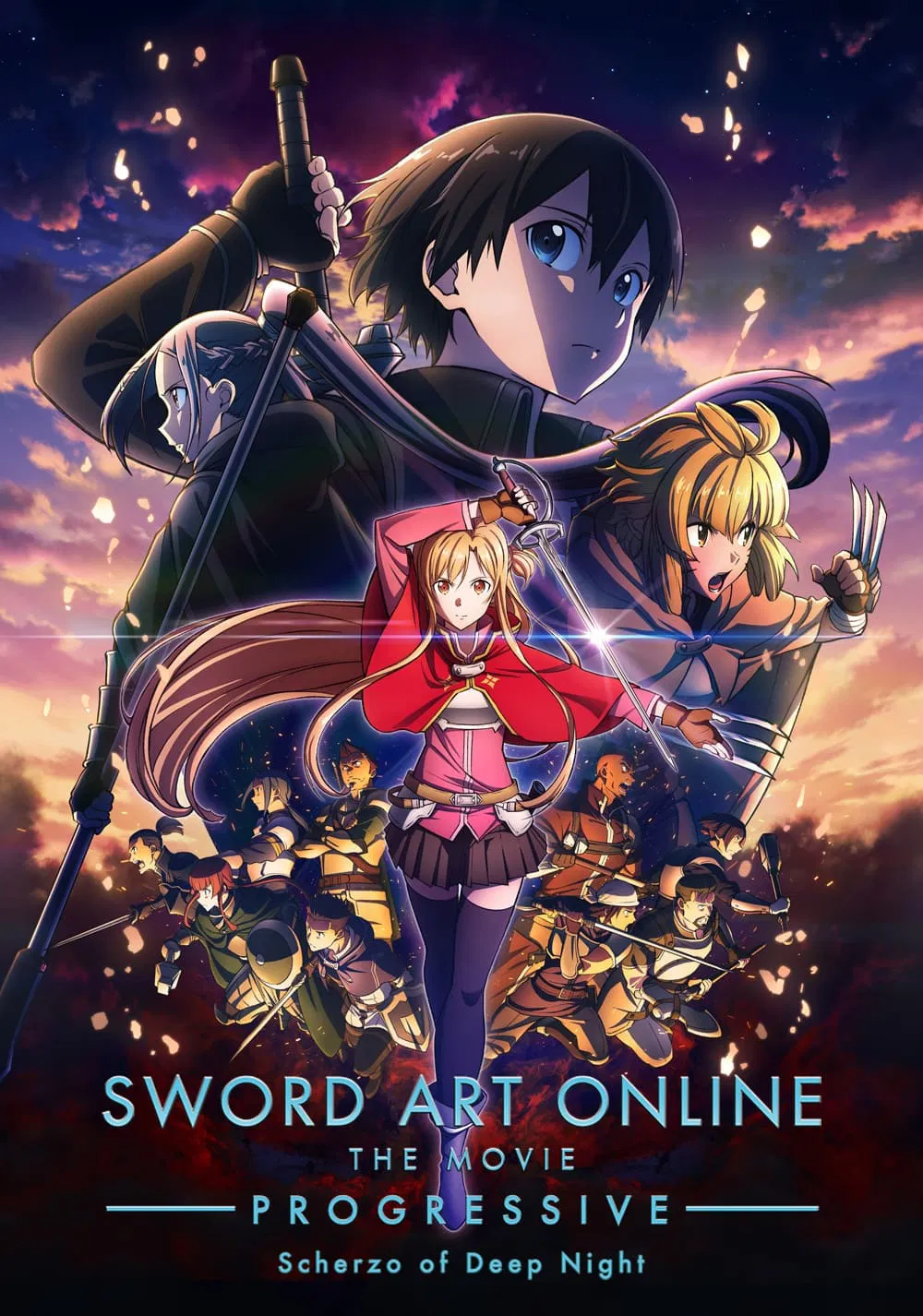 Poster chính thức của phim Phim Hoạt Hình, Phim Hành Động "Sword Art Online: Progressive - Khúc Scherzo Dưới Hoàng Hôn Ảm Đạm" (Sword Art Online the Movie – Progressive – Scherzo of Deep Night - 2022), với sự tham gia của diễn viên Haruka Tomatsu và Yoshitsugu Matsuoka.