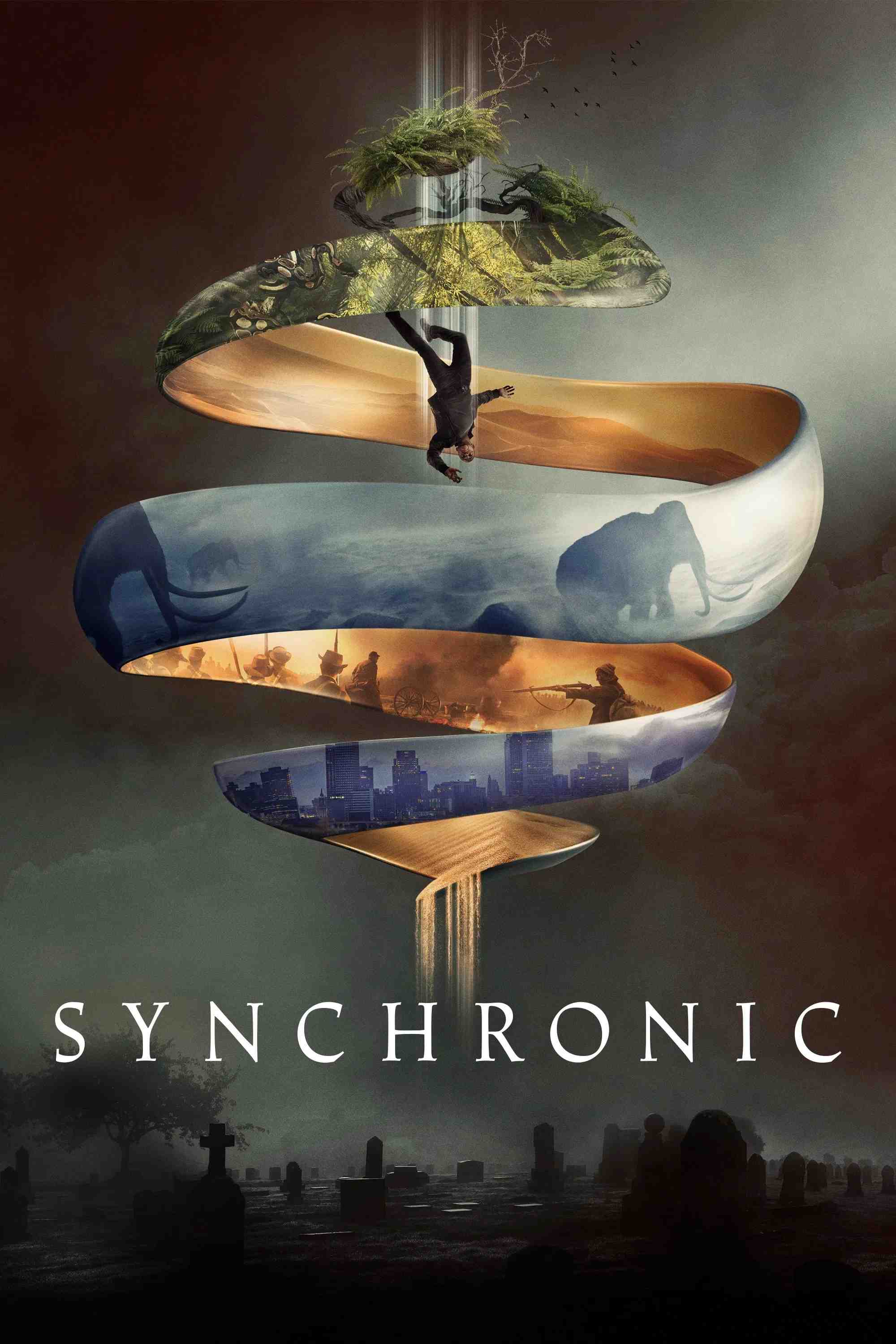 Poster chính thức của phim Phim Kinh Dị, Phim Viễn Tưởng "Synchronic" (Synchronic - 2020), với sự tham gia của diễn viên Anthony Mackie và Jamie Dornan.