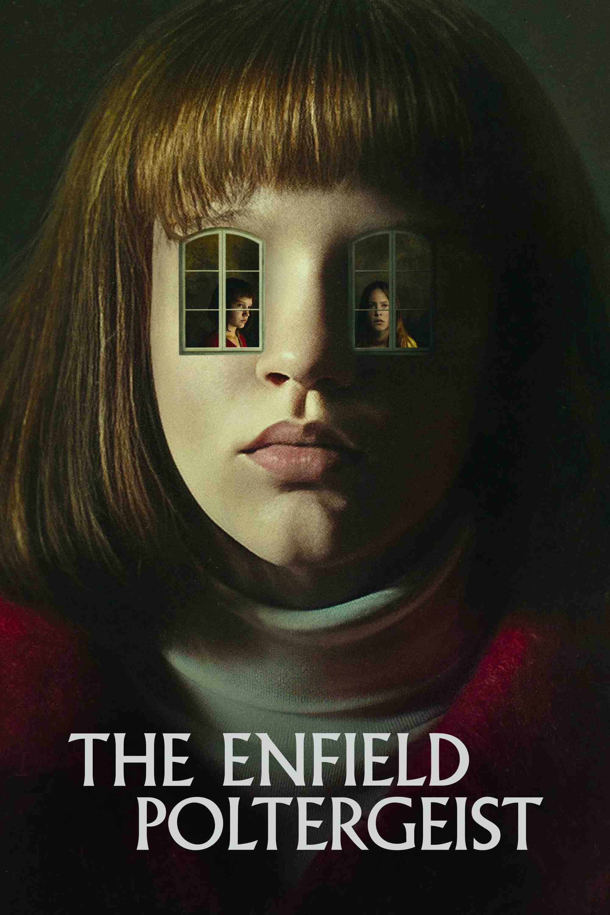 Poster chính thức của phim Phim Tài Liệu "Tà Khí Xứ Enfield" (The Enfield Poltergeist - 2023), với sự tham gia của diễn viên Olivia Booth-Ford và Christos Lawton.