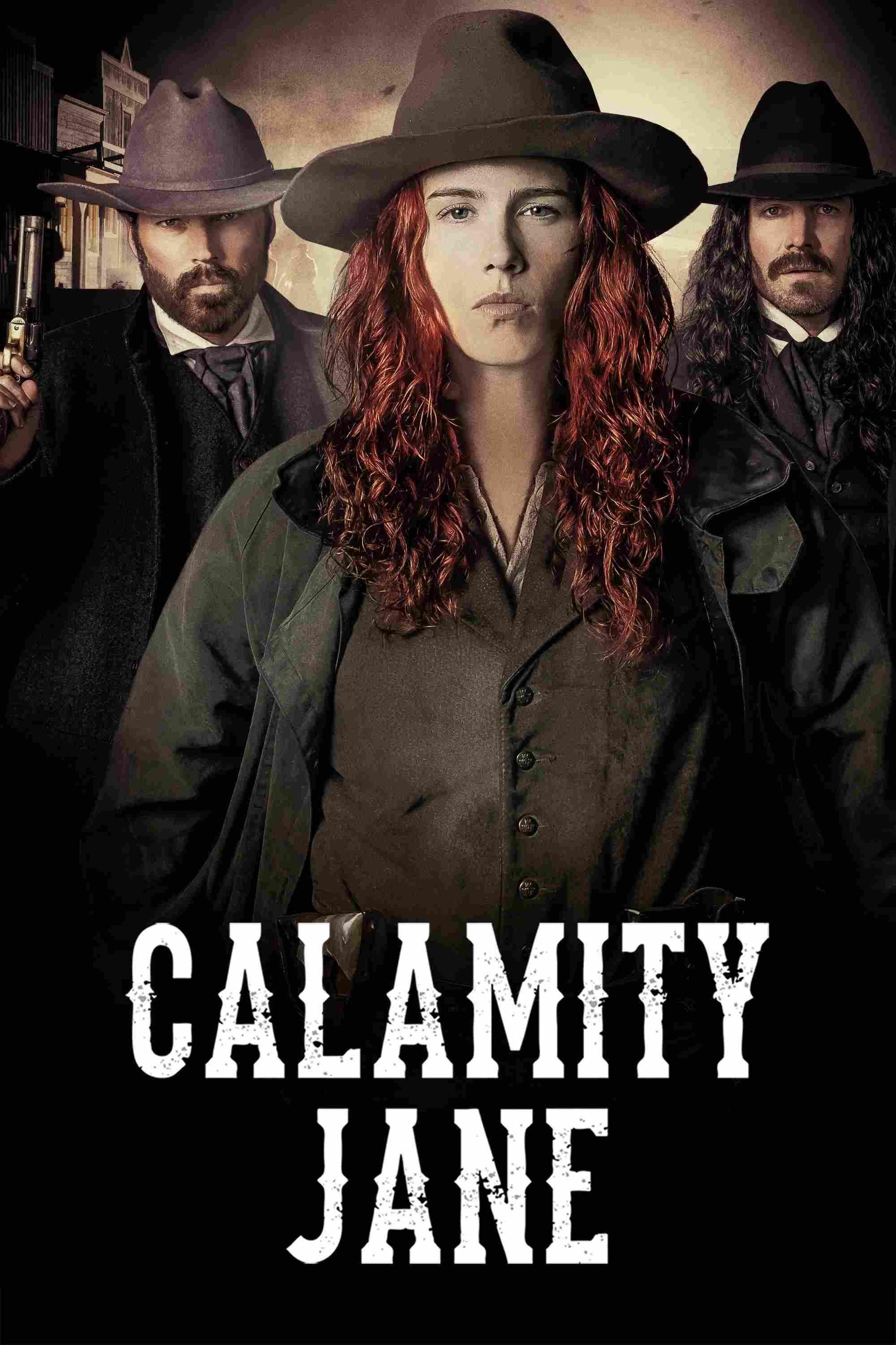 Poster chính thức của phim Phim Miền Tây "Tai họa Jane" (Calamity Jane - 2024), với sự tham gia của diễn viên Emily Bett Rickards và Stephen Amell.