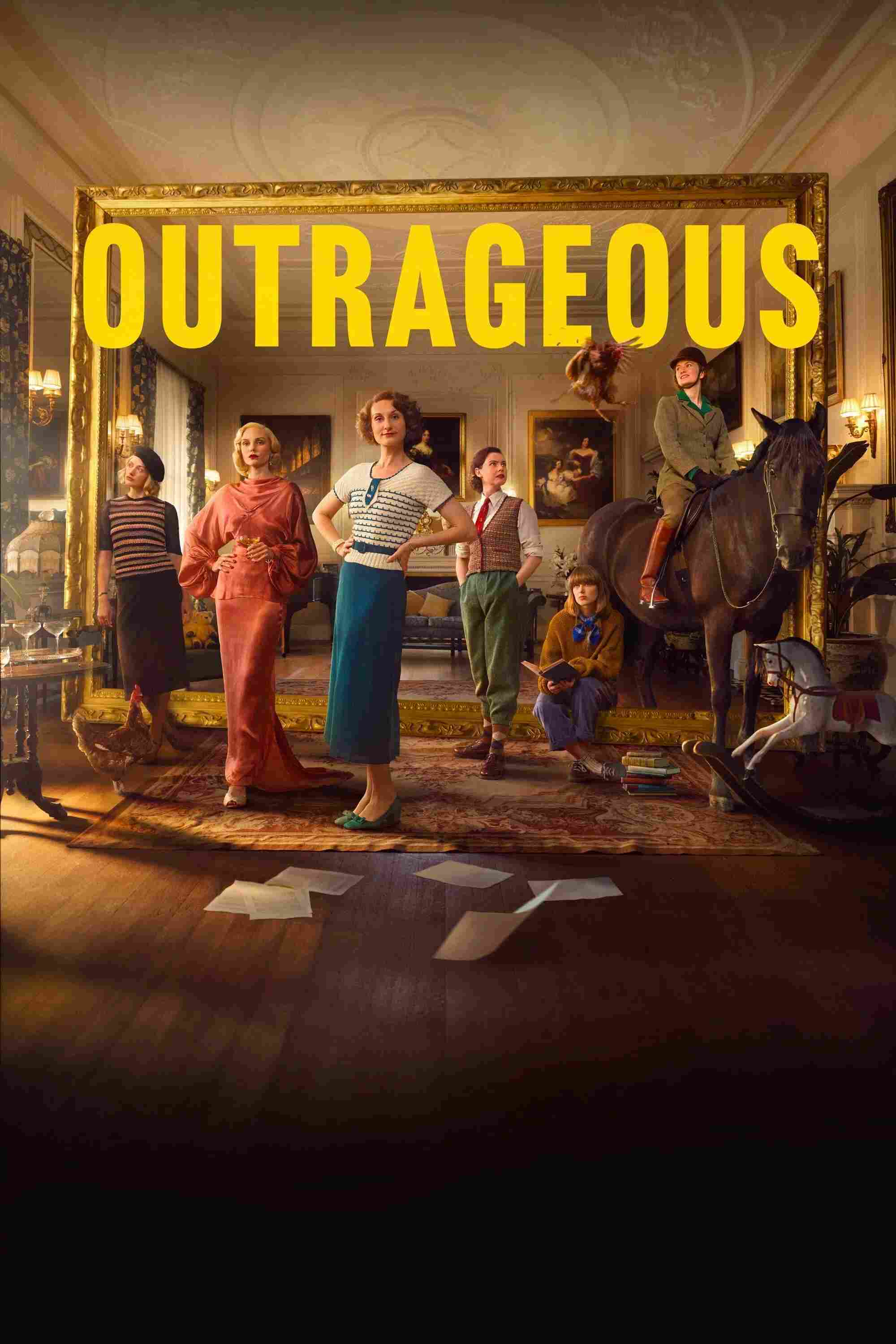 Poster chính thức của phim Phim Tâm Lý "Tai Tiếng Hào Môn" (Outrageous - 2025), với sự tham gia của diễn viên Bessie Carter và Zoe Brough.