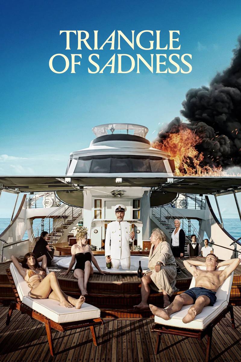 Poster chính thức của phim Phim Hài, Phim Tâm Lý "Tam Giác Nỗi Buồn" (Triangle of Sadness - 2022), với sự tham gia của diễn viên Harris Dickinson và Charlbi Dean.