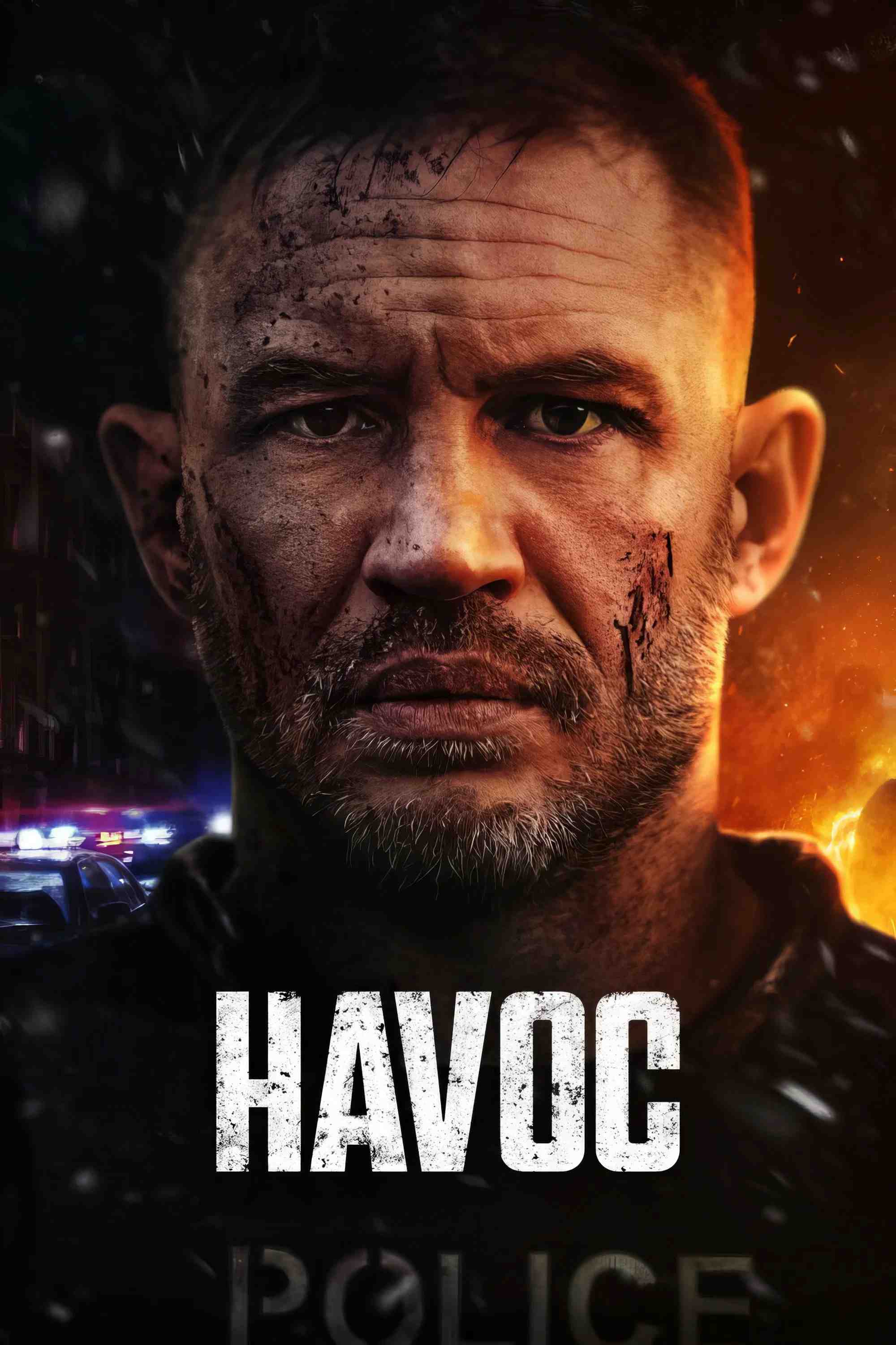 Poster chính thức của phim Phim Hành Động, Phim Hình Sự "Tàn phá" (Havoc - 2025), với sự tham gia của diễn viên Tom Hardy và Jessie Mei Li.