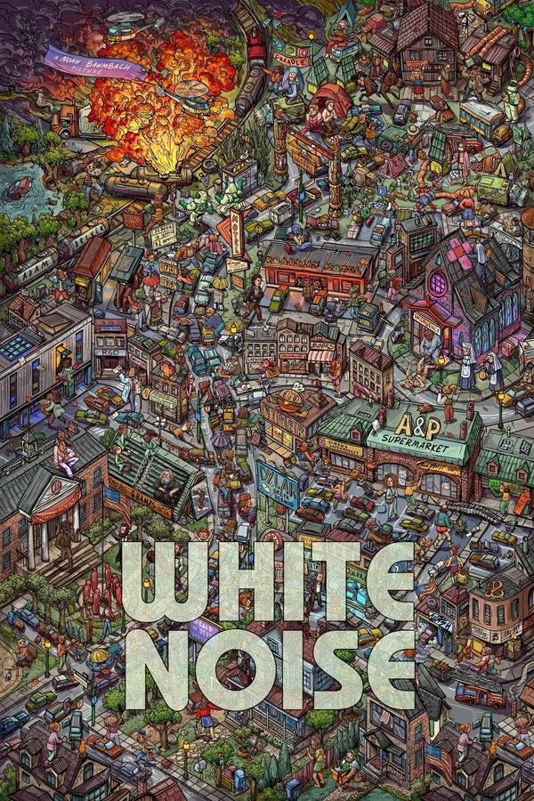 Poster chính thức của phim Phim Hài, Phim Tâm Lý "Tạp Âm Trắng" (White Noise - 2022), với sự tham gia của diễn viên Adam Driver và Greta Gerwig.