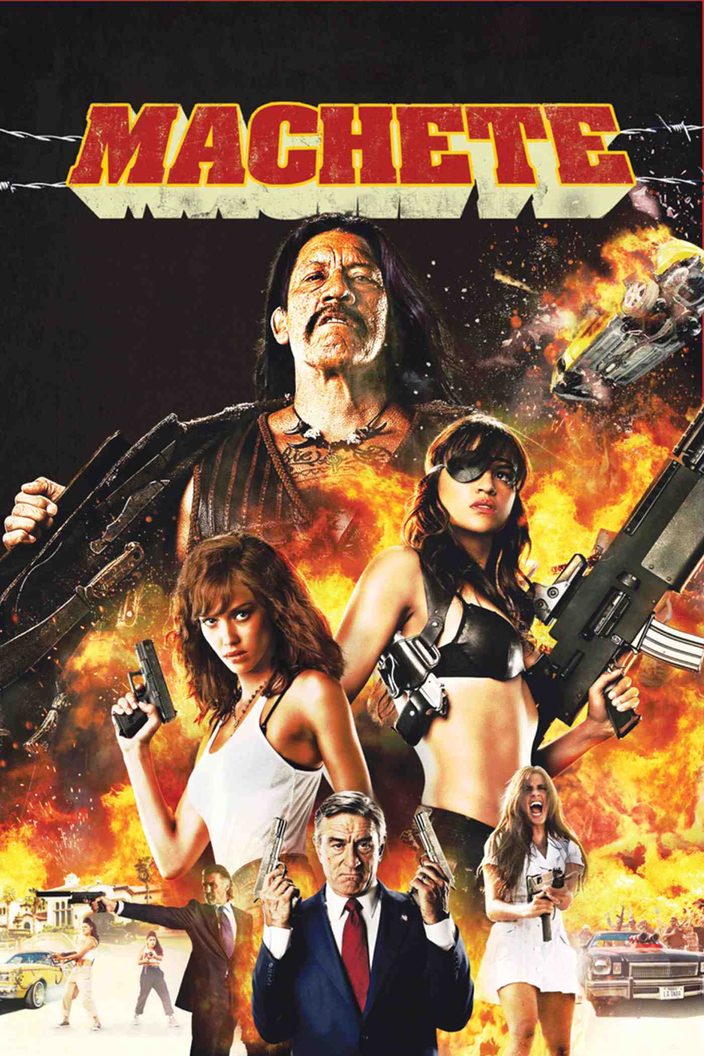 Poster chính thức của phim Phim Hành Động, Phim Hài "Tập Đoàn Sát Thủ" (Machete - 2010), với sự tham gia của diễn viên Danny Trejo và Michelle Rodriguez.